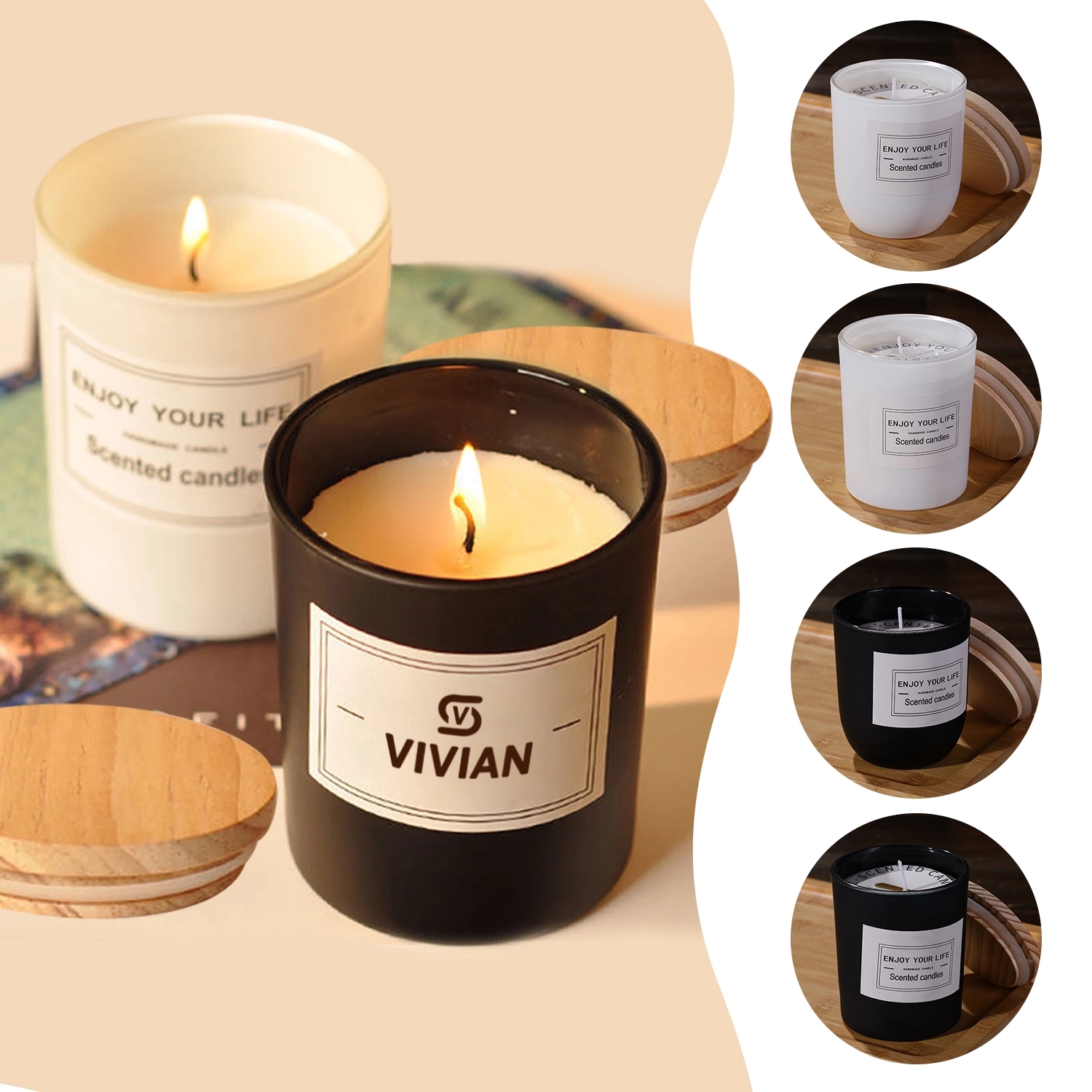 12 Oz Soy Wax Tumbler Scented Candle W/ Wood Lid