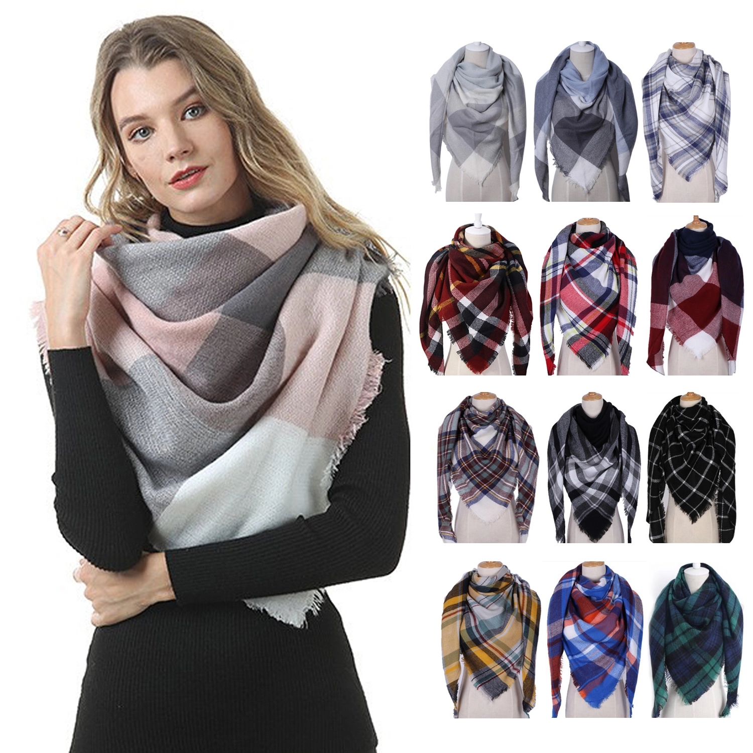 Cashmere Feel Plaid Triangle Scarf