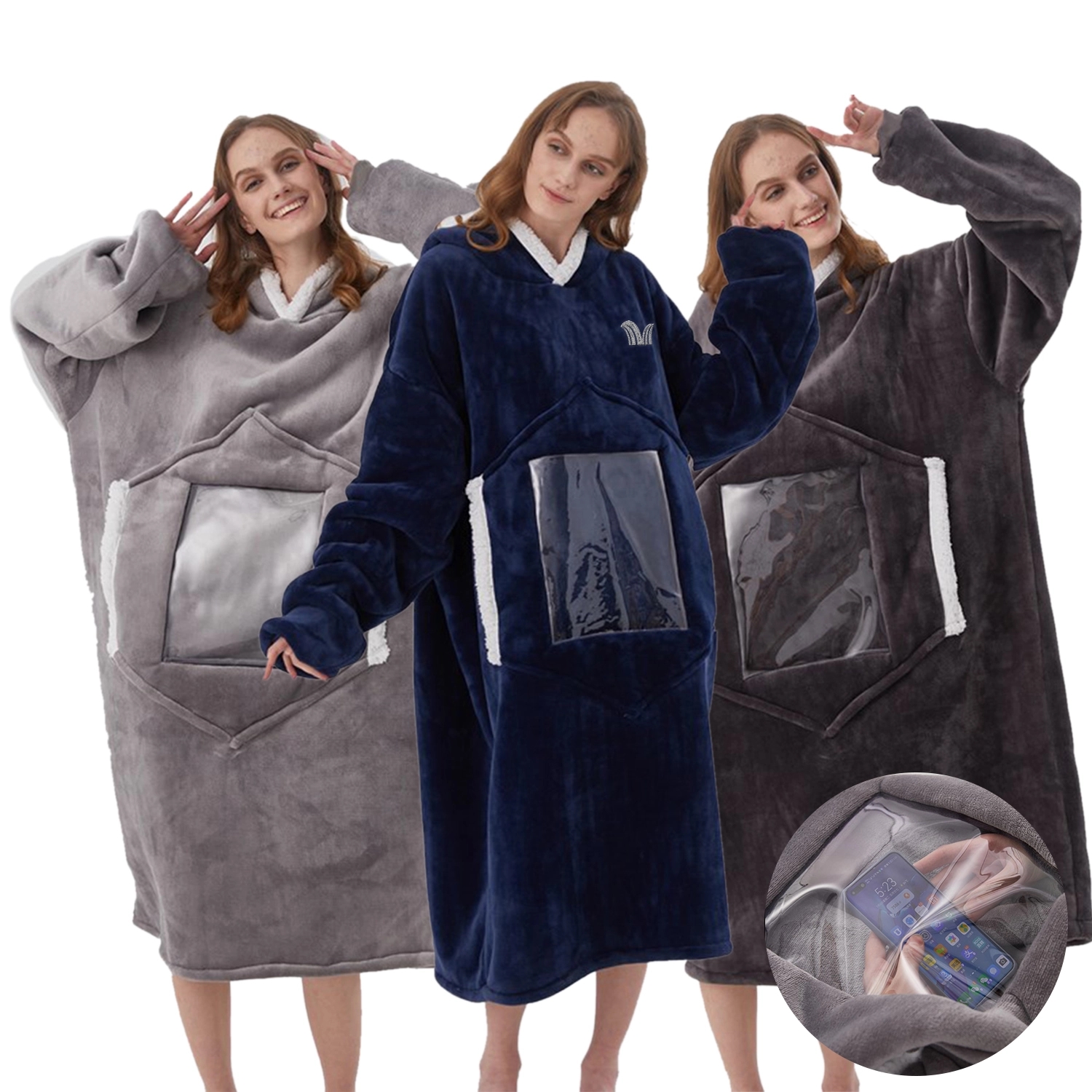Oversized Microfiber Wearable Blanket With Pocket Hood