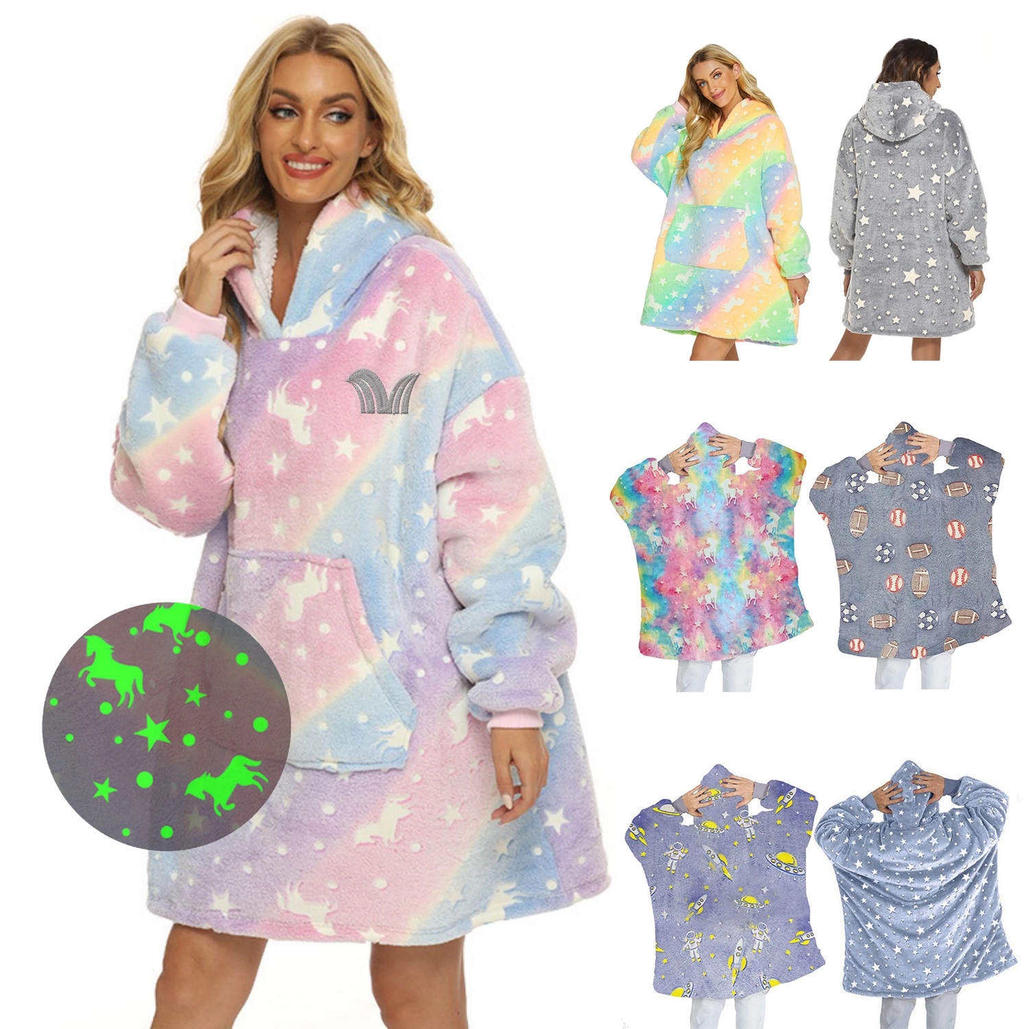 Glow In The Dark Oversized Microfiber Wearable Blanket