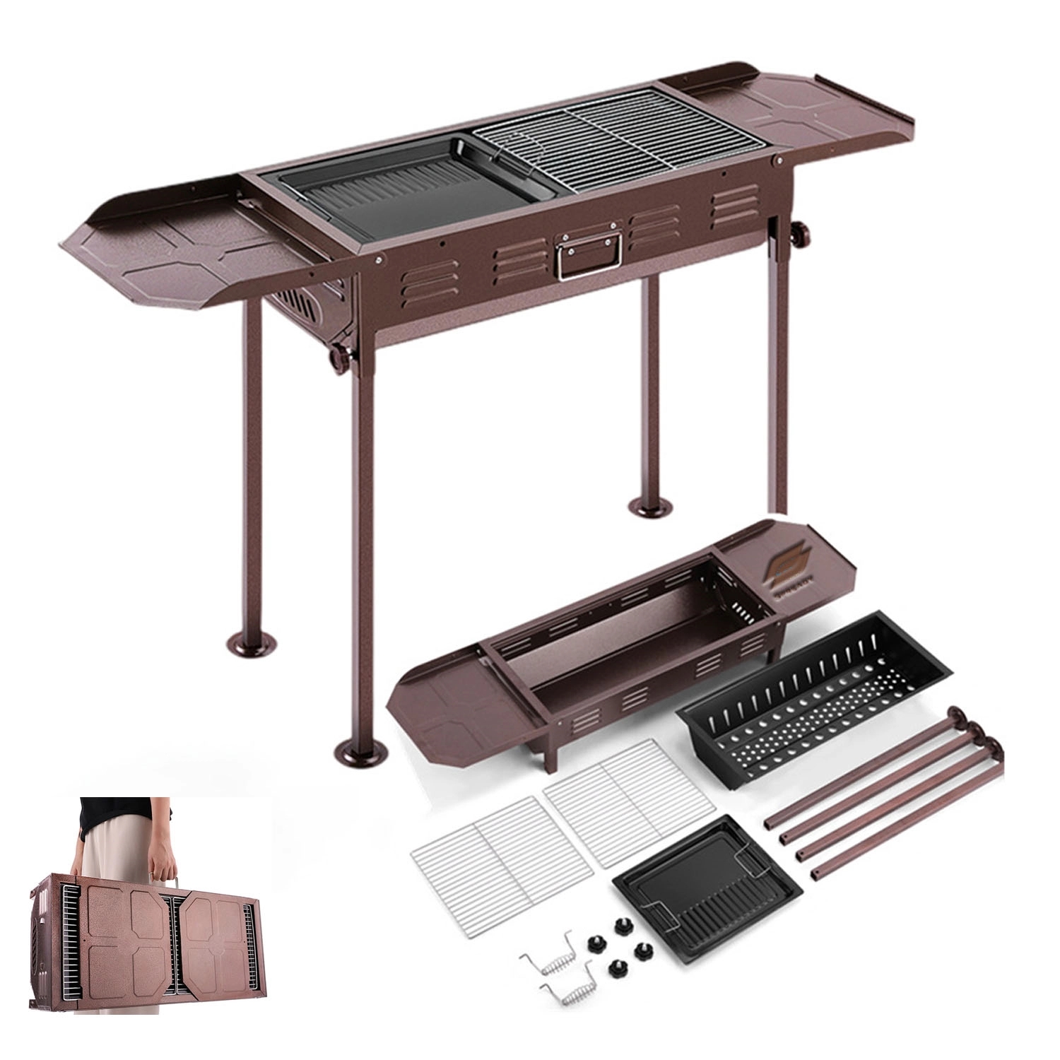 Foldable Outdoor Bbq Charcoal Grill With Frying Pan