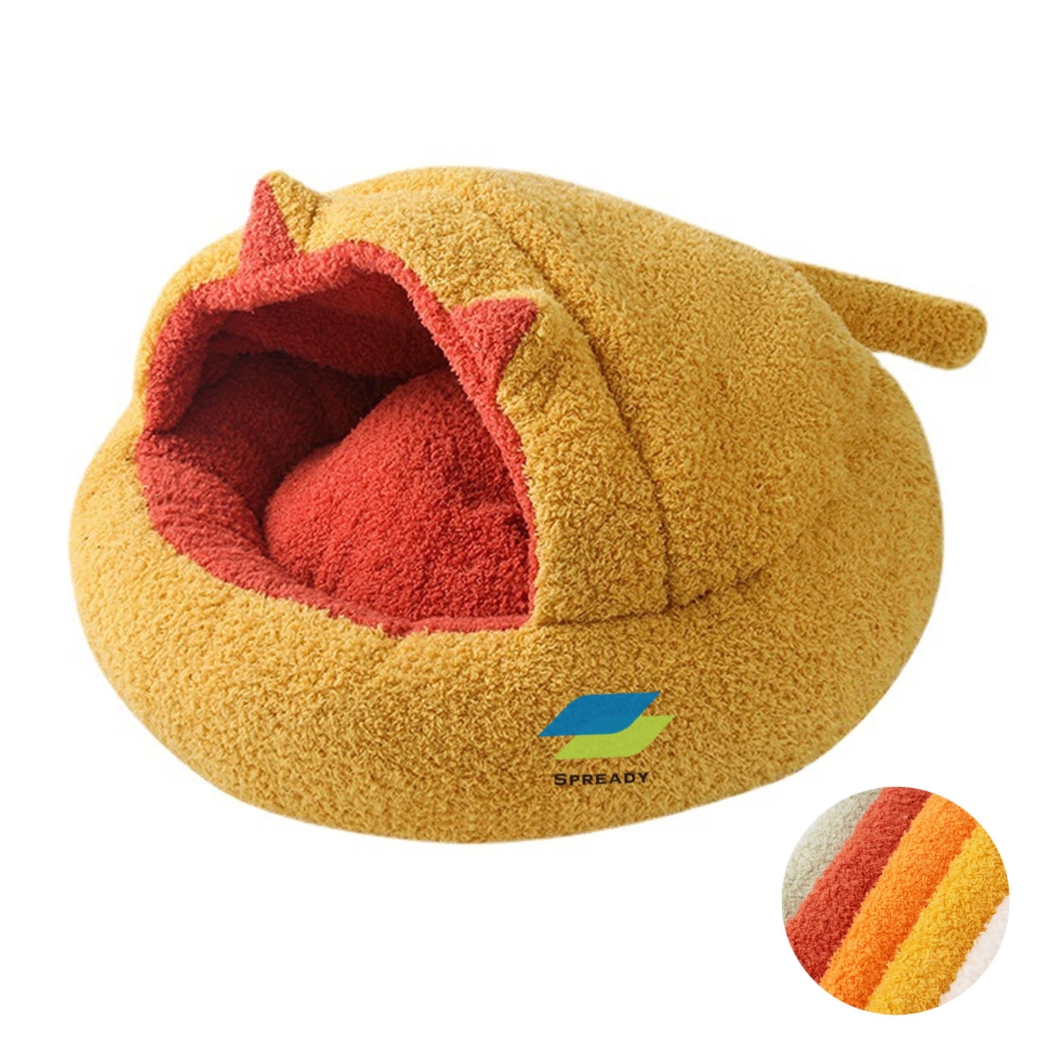 Calming Pet Beds With Hooded Cover Washable Anti-Slip Buttom