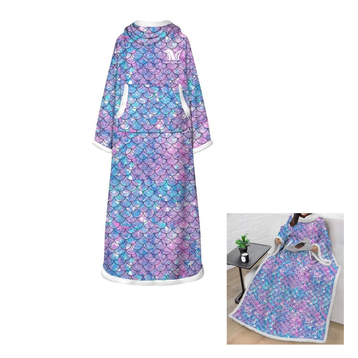 Oversized Microfiber & Sherpa Wearable Blanket