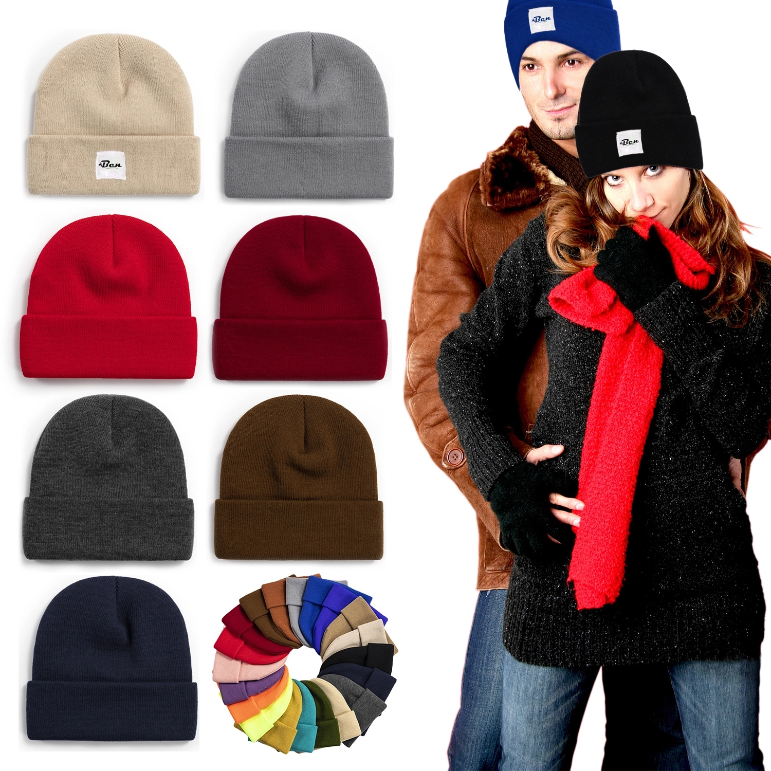 Custom Thick Knitted Multiple Color Blend Beanie Winter Hat