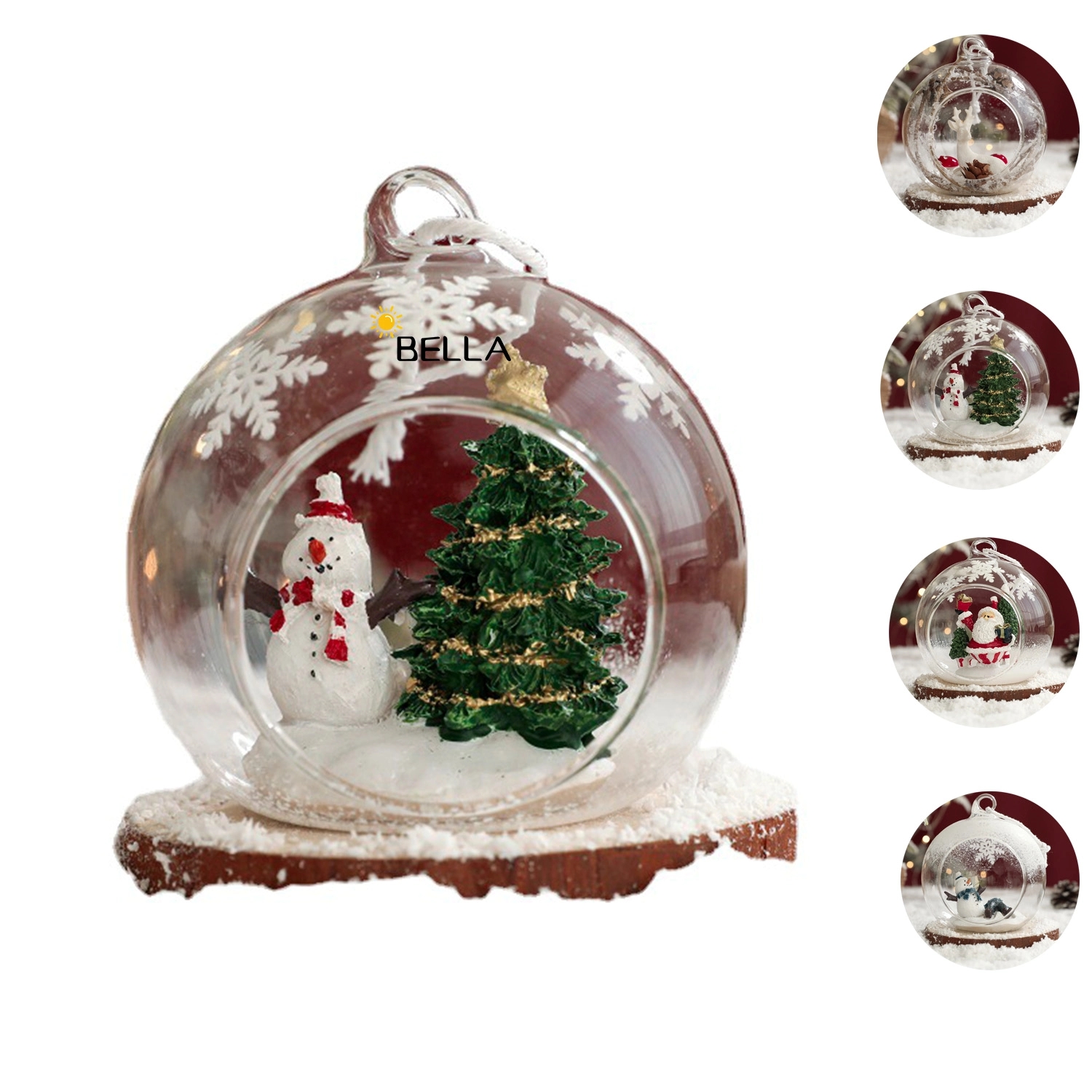 3" Thickeness Clear Glass Christmas Scene Ornaments Balls