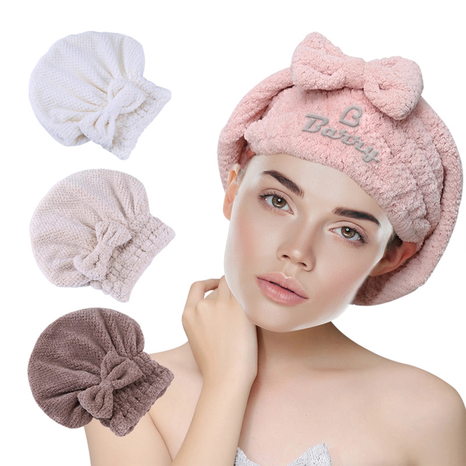 Bowknot Coral Fleece Bathing Cap