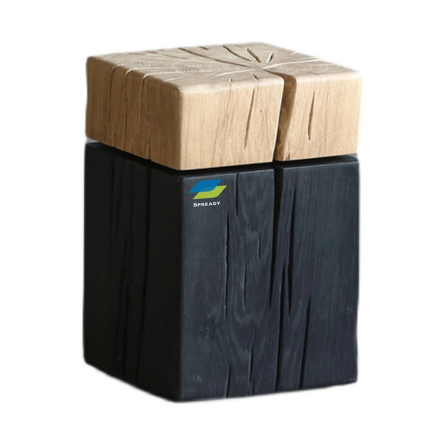 Solid Oak Wood Square Side Table With Mixed Color