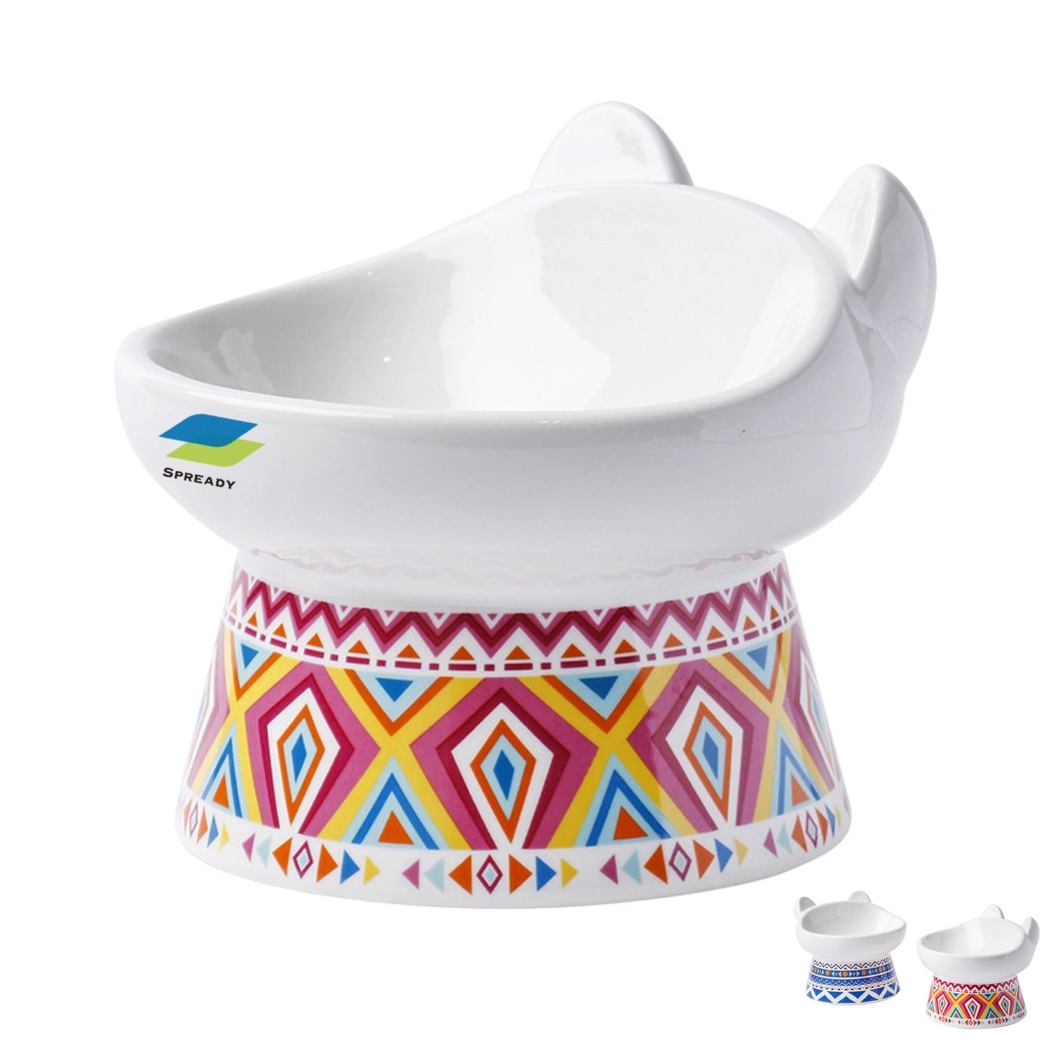 Bohemian Design Elevated Ceramic Cat Food Bowl