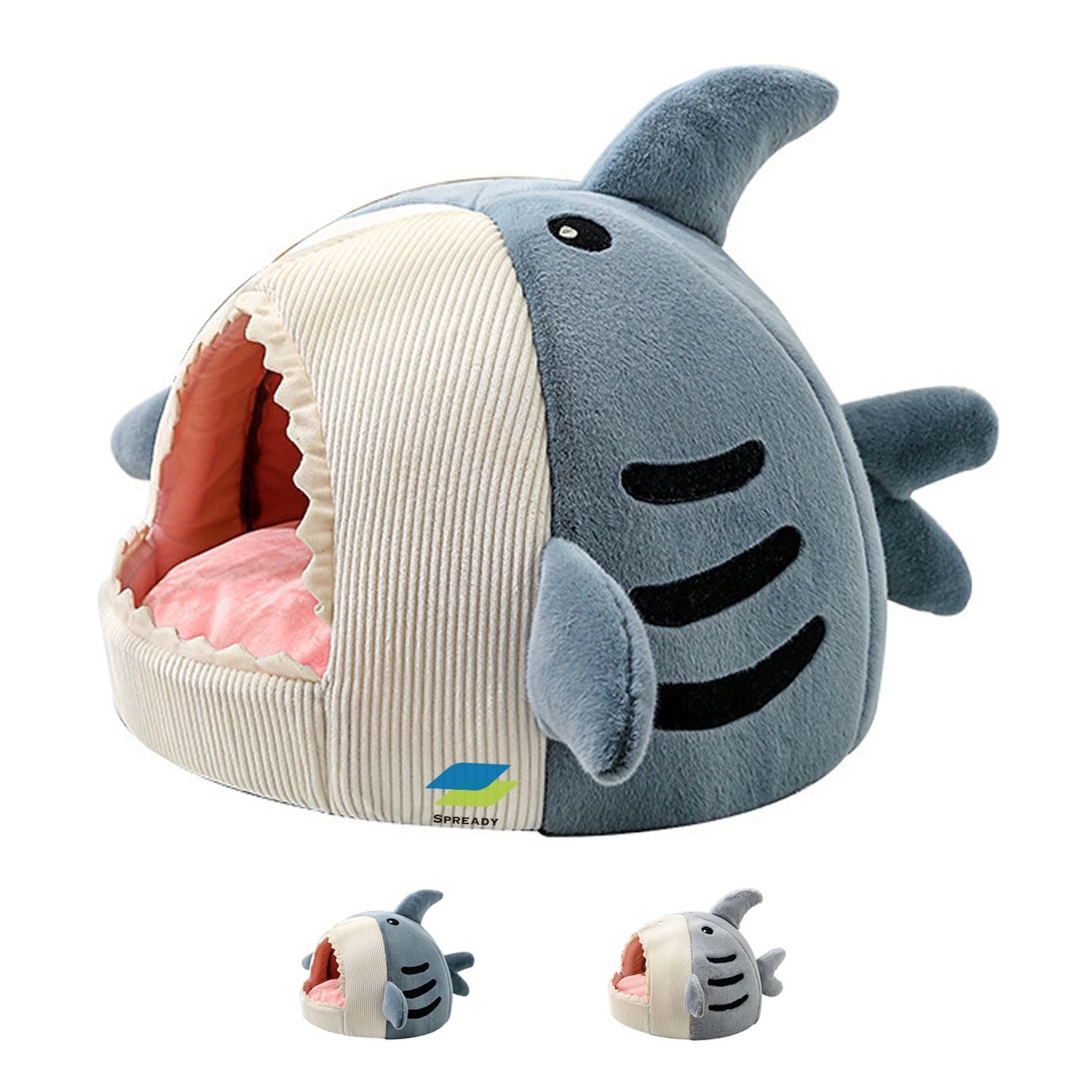 Shark-Shaped Pet Bed With Tent Cover Anti-Slip Buttom