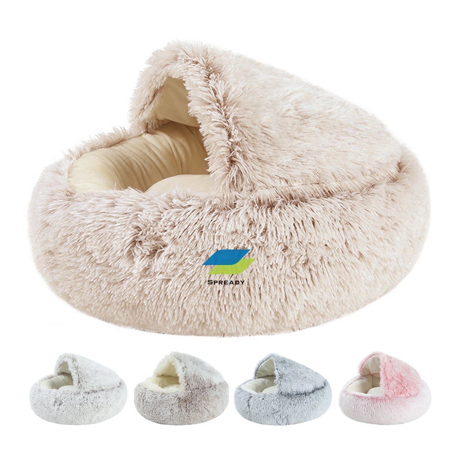 Round Soft Plush Burrowing Cave Hooded Pet Bed