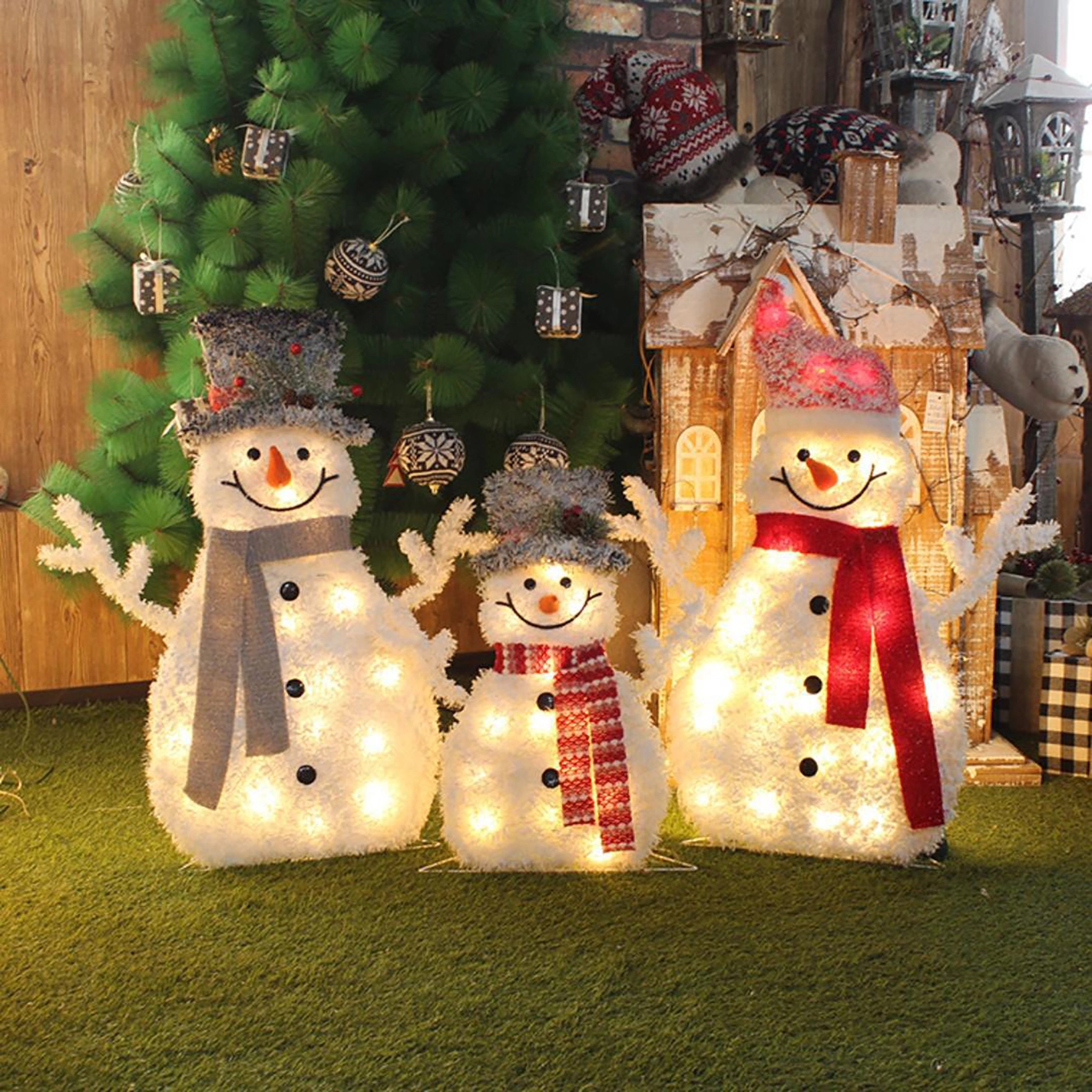 12 Led Light Up Snowman Family Set Of 3