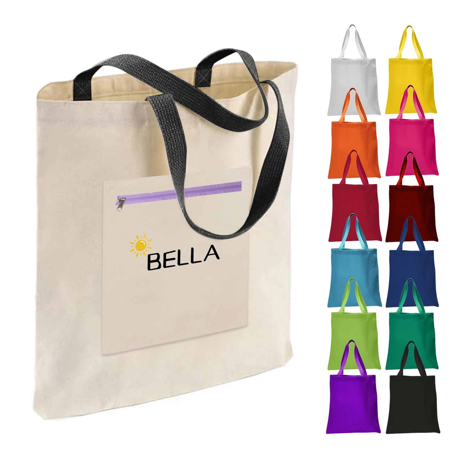 Cotton Tote Bag With Pocket 12" X 10"