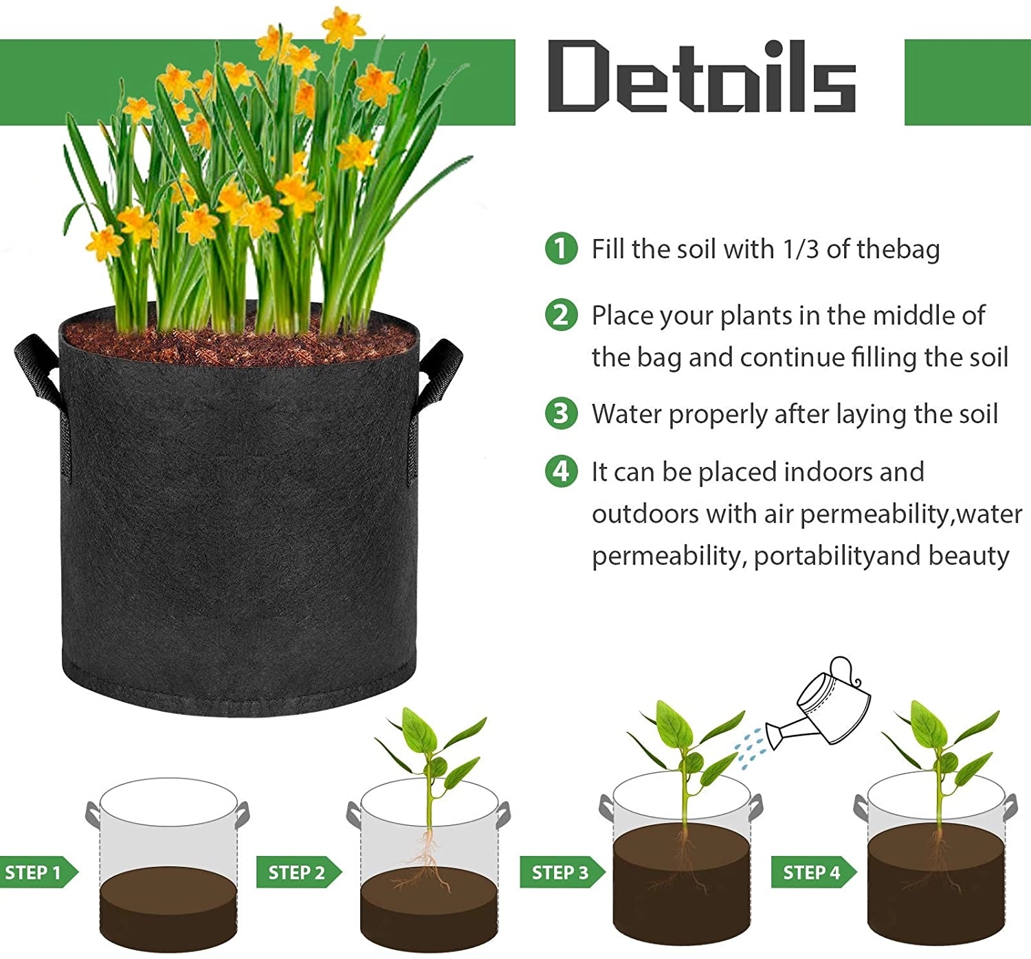 7 Gallons Non-woven Potato Vegetable Grow Bag With Handle - Image 5