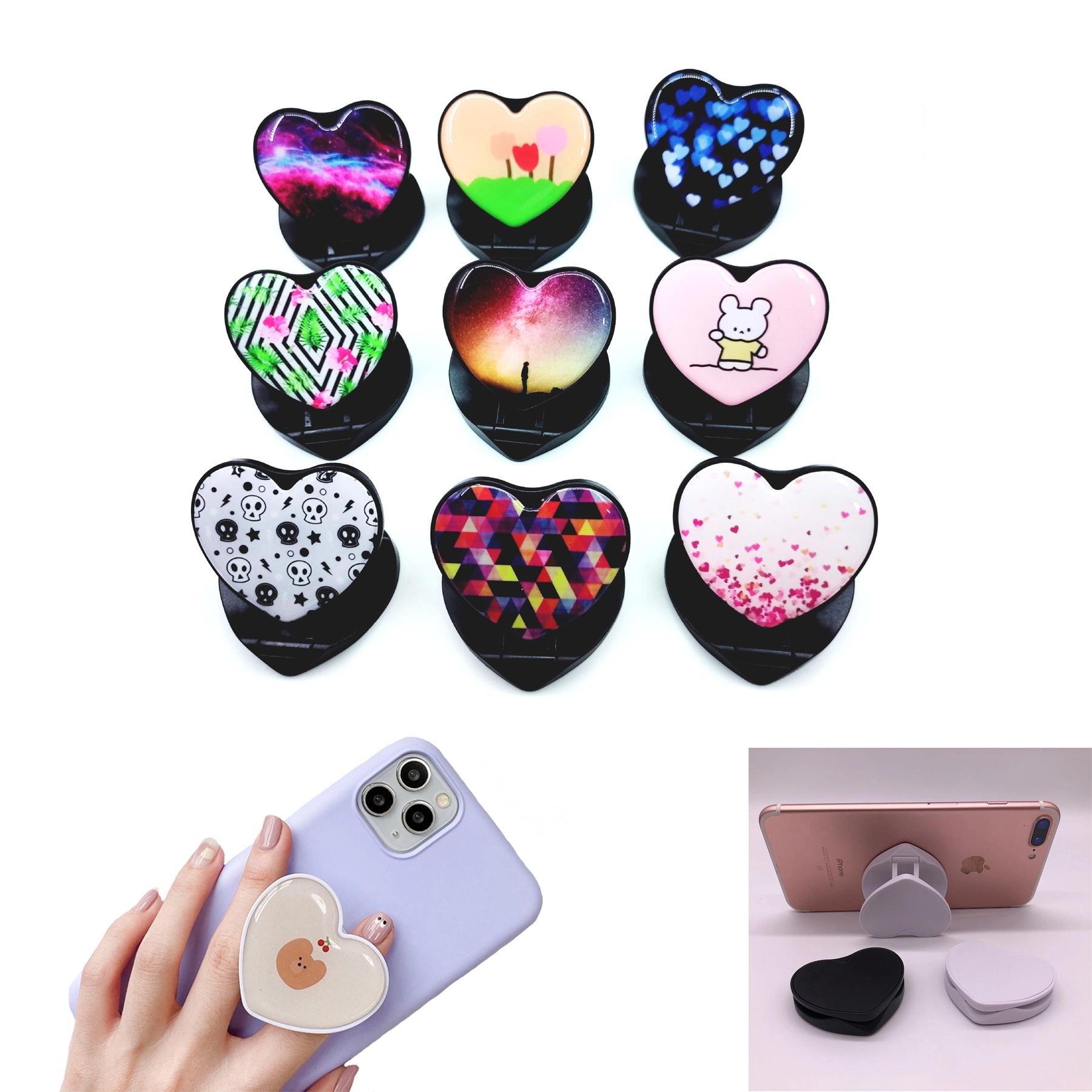 Phone Grip Holder Marble Heart Shape