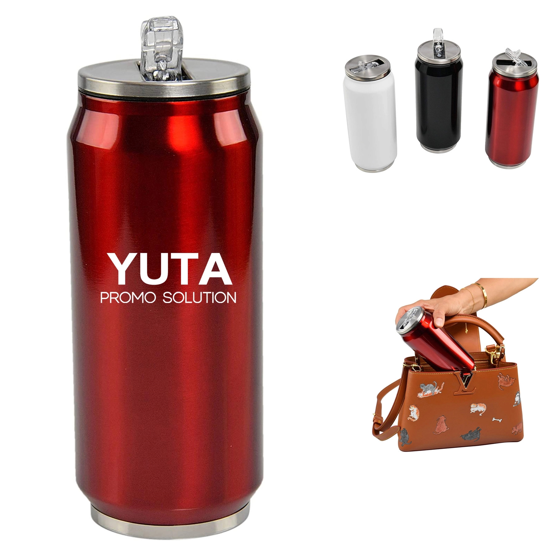 16Oz Stainless Steel Coke Can Thermos With Reusable Straw