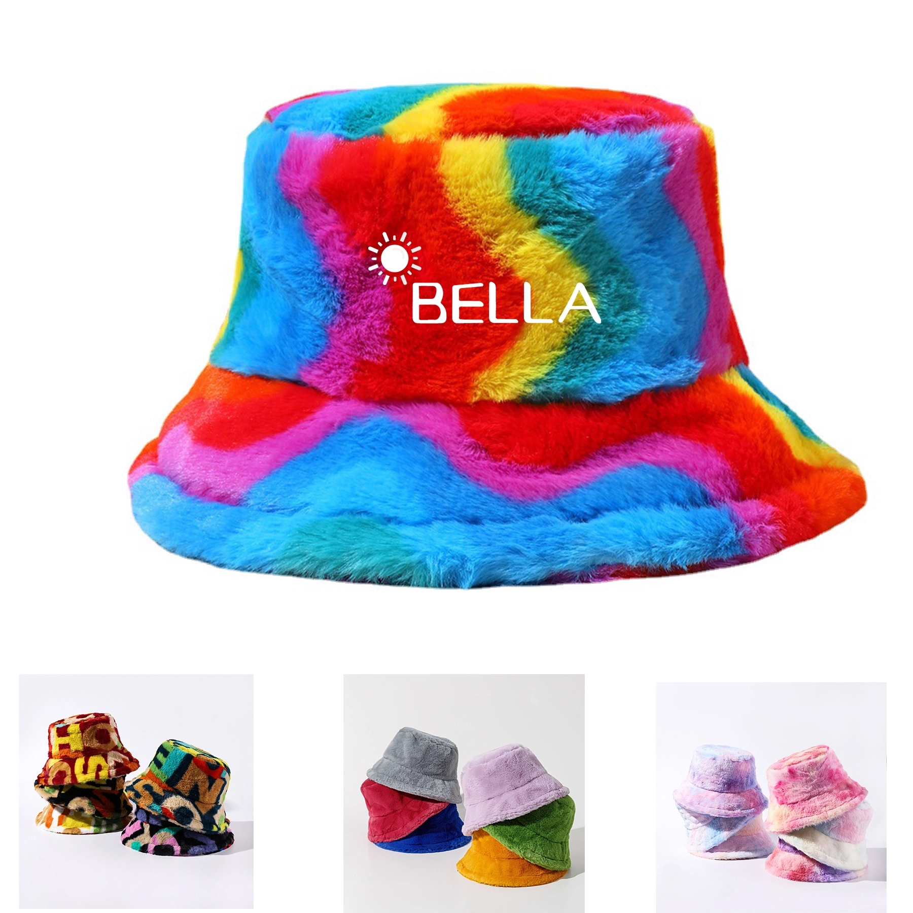 Color Block Fuzzy Bucket Hat