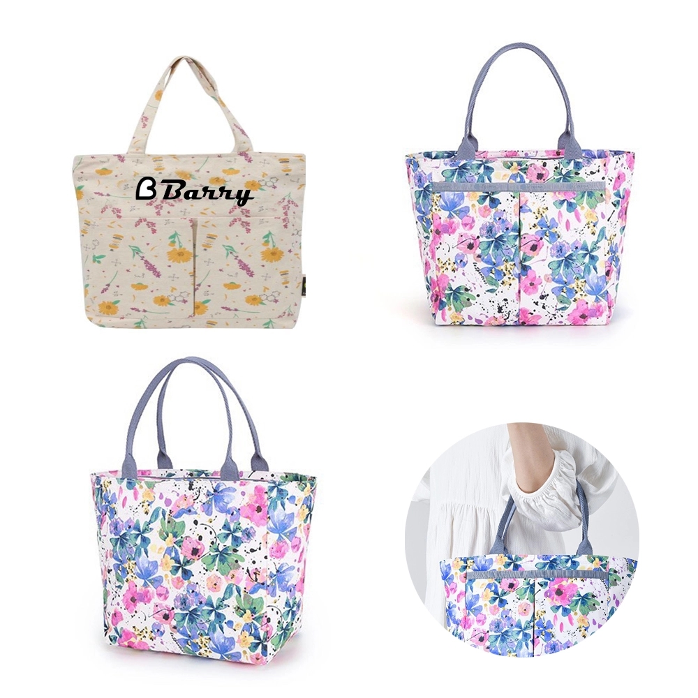 Canvas Handbag With 2 Front Pockets