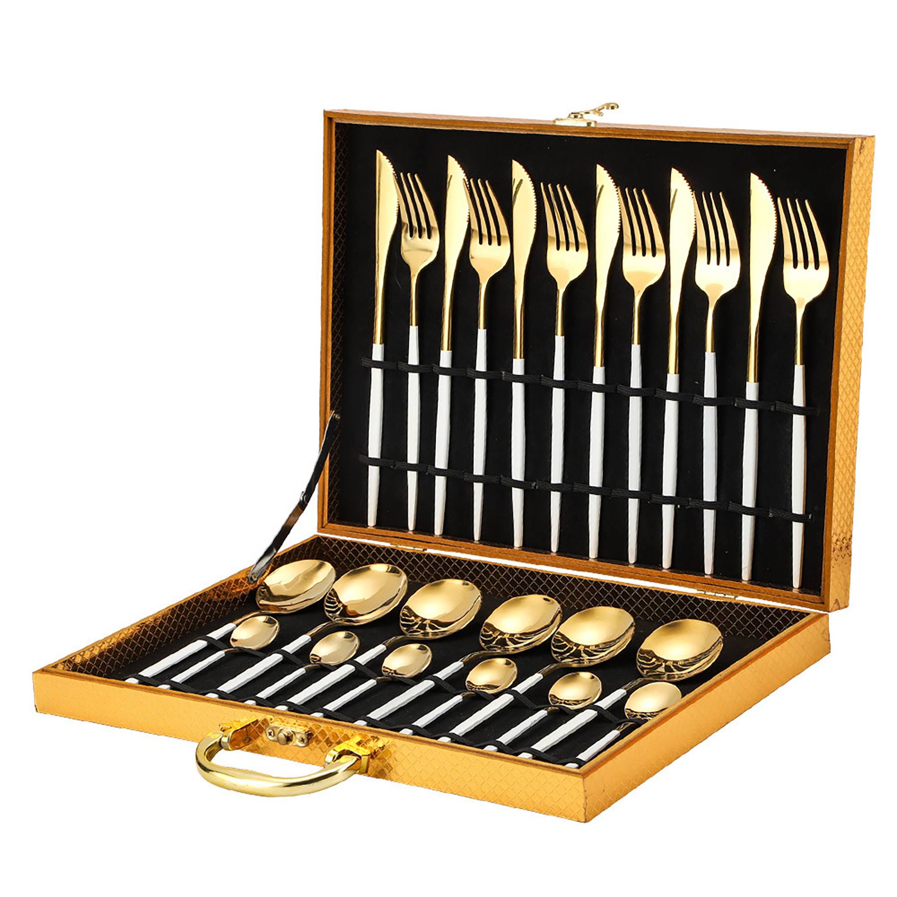 24pcs Gold Stainless Steel Tableware Cutlery Set Gift Box - Image 3