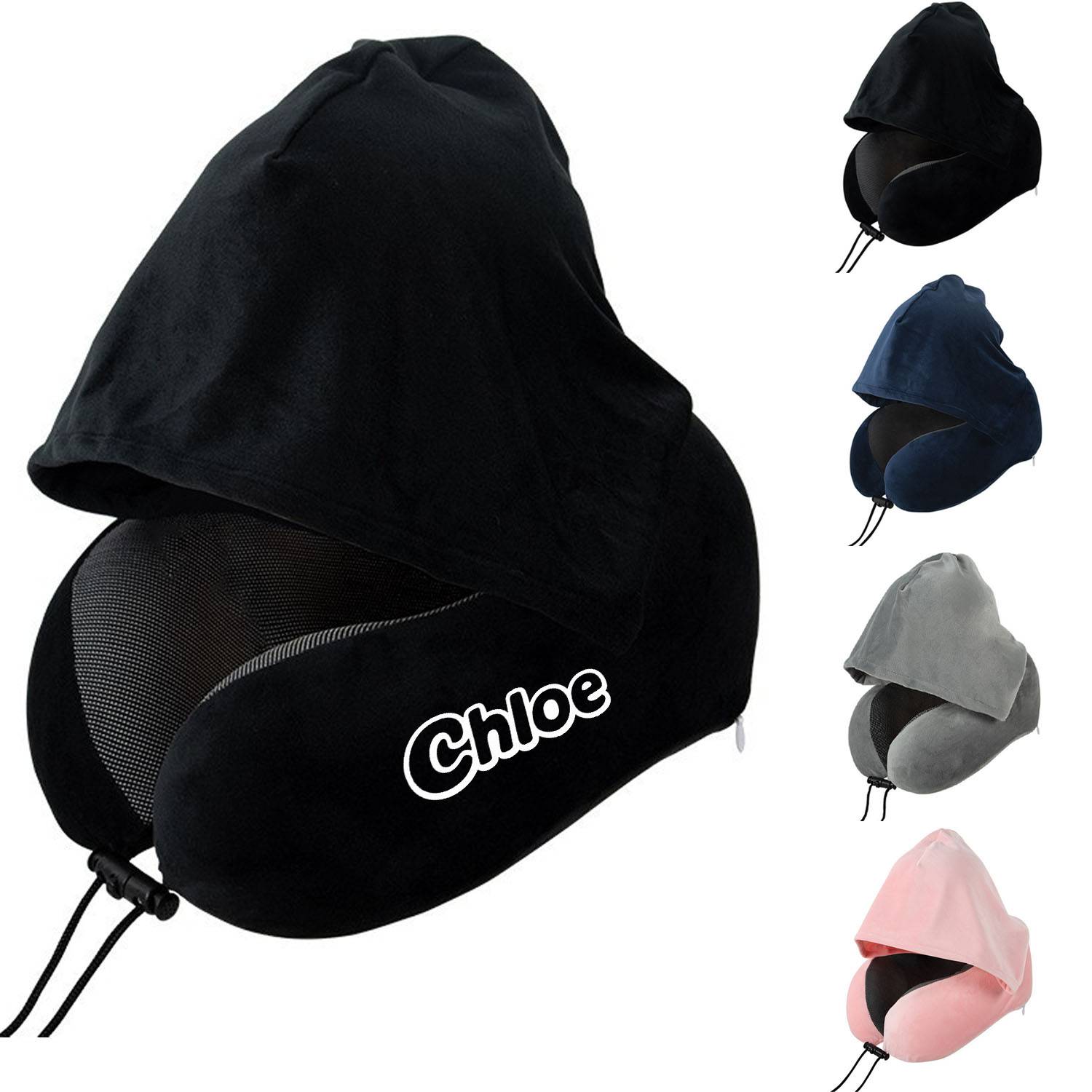 Hooded Memory Foam U Shaped Travel Neck Pillow