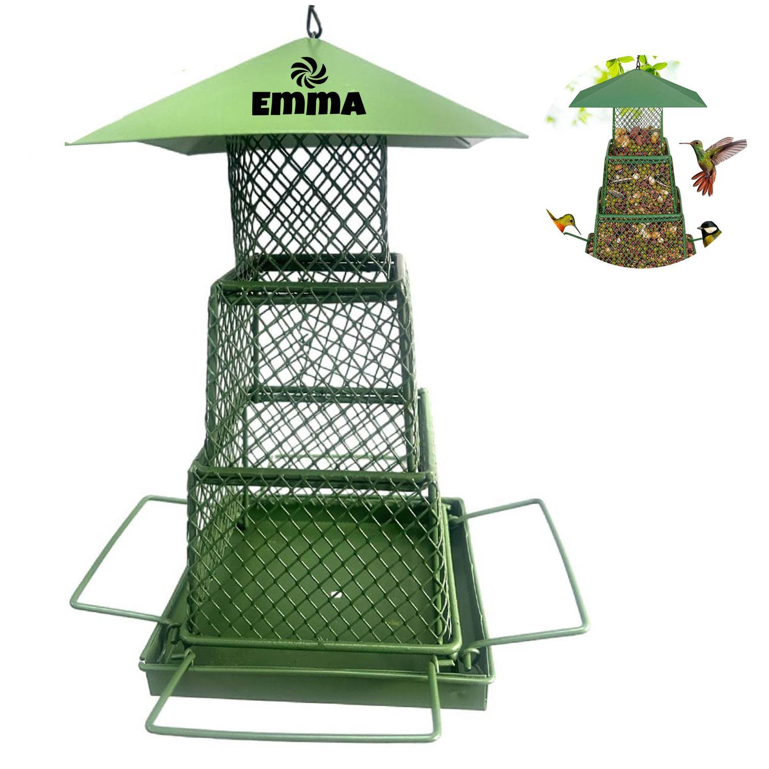 Squirrel-Resistant Green Metal Bird Feeder