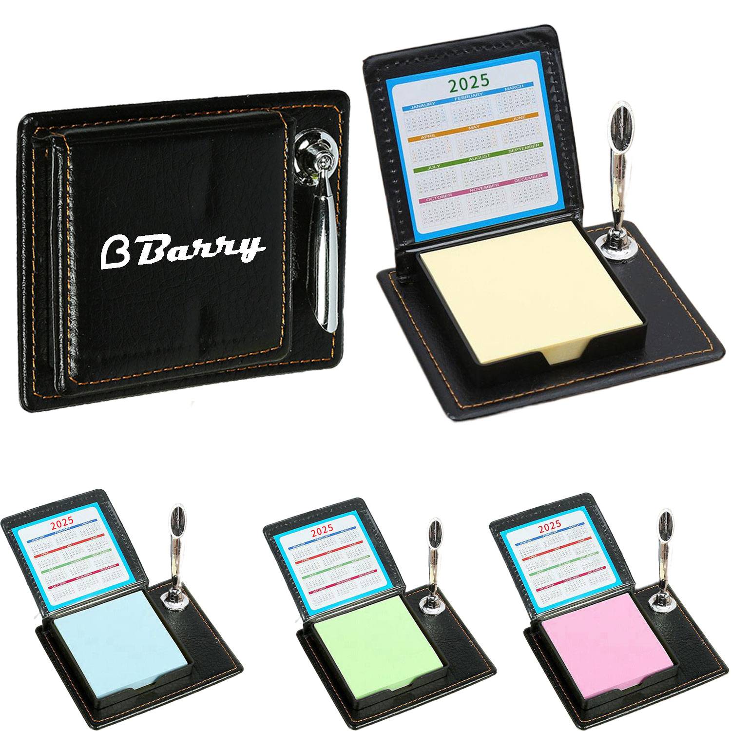 100 Sheets Sticky Note PU Leather Box Set w/Pen Holder