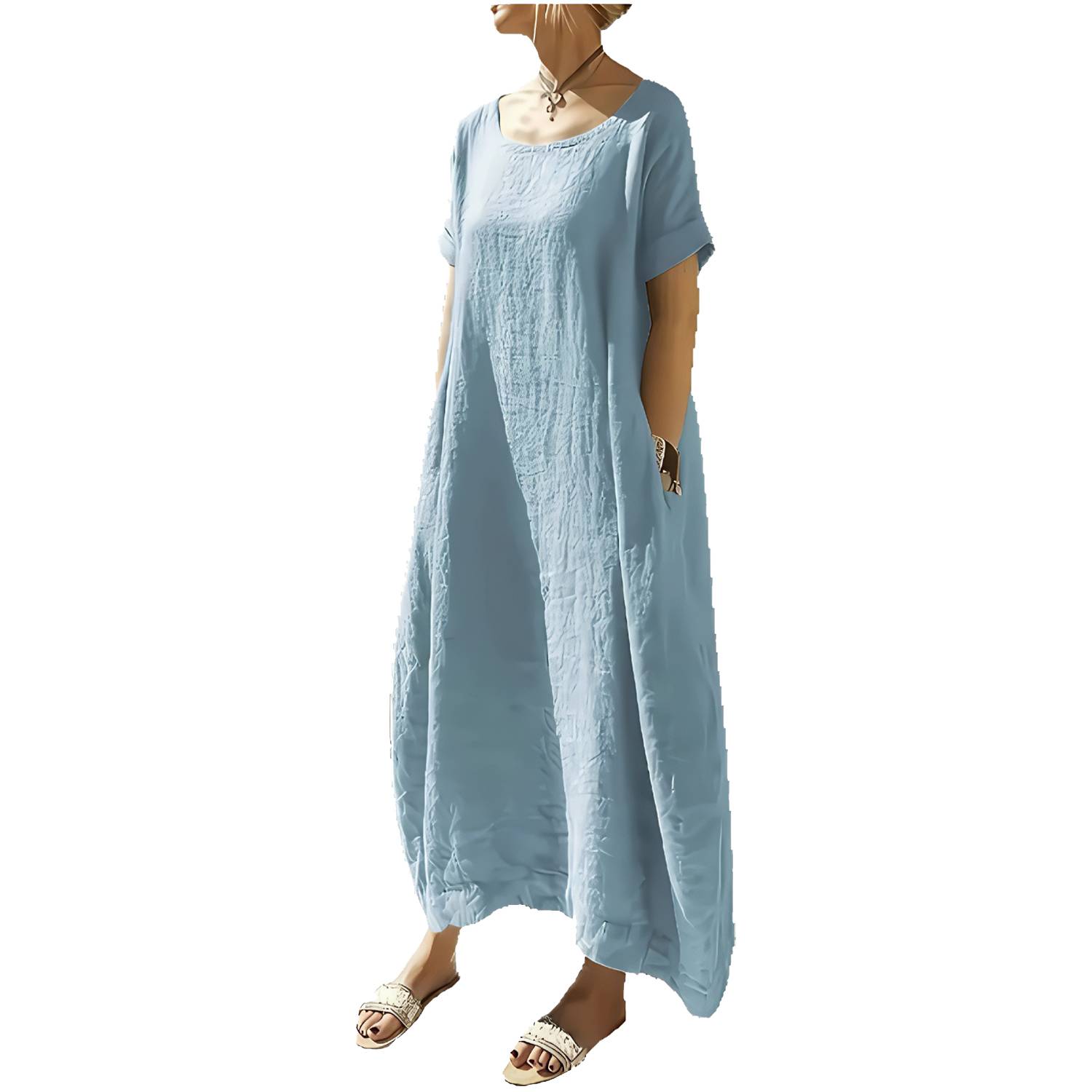 Casual Short Sleeve Round Neck Loose Long Dress - Image 8