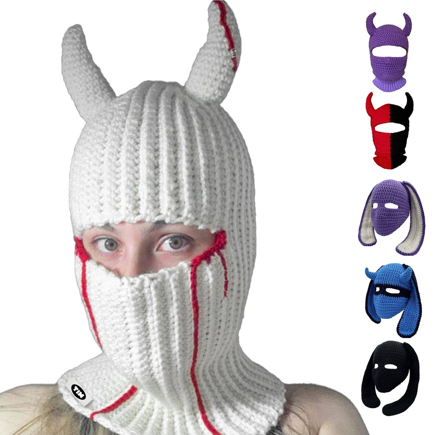 Full Face Cover Horns Creative Knitted Hat