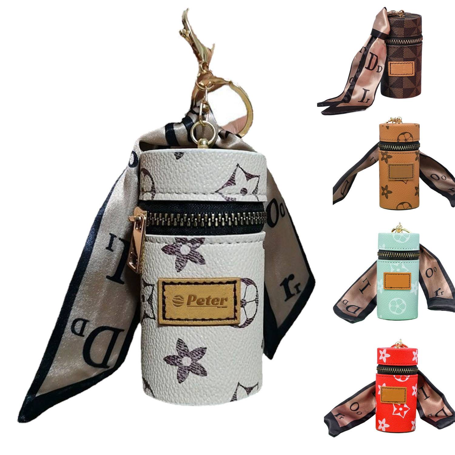 Portable Compact Leather Storage Keychain Pouch