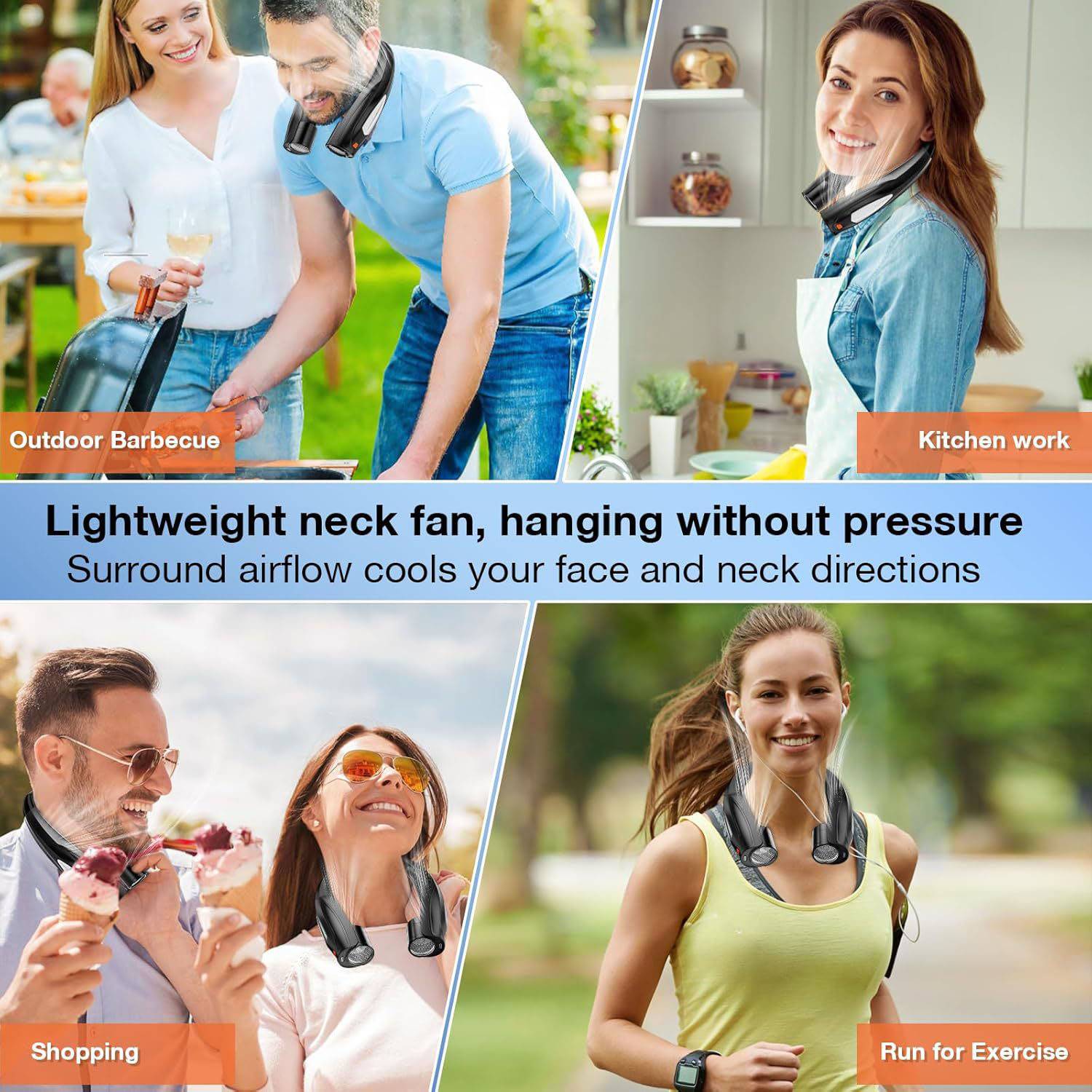 Rechargeable Hands Free 6-Speed Wearable Neck Fan - Image 5