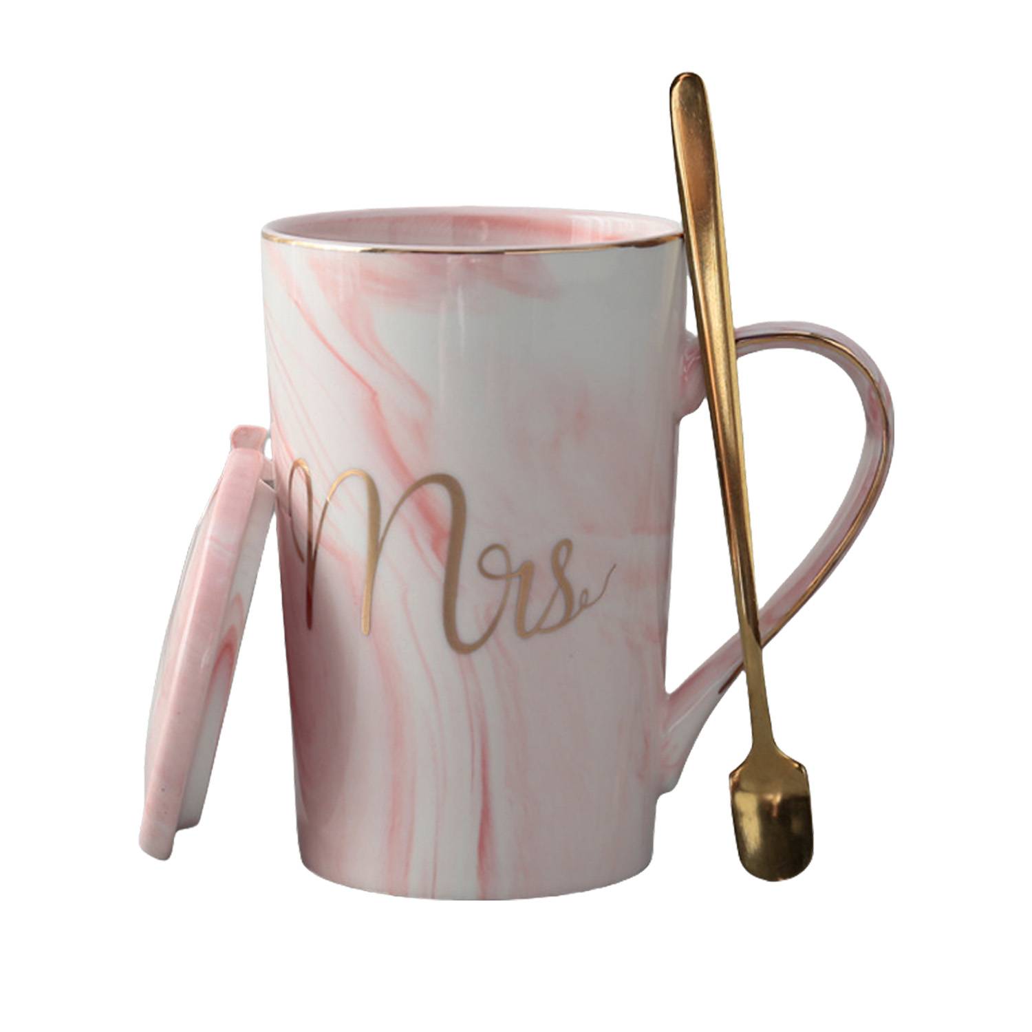 14oz Marble Pattern Ceramic Mug w/ Spoon - Image 3