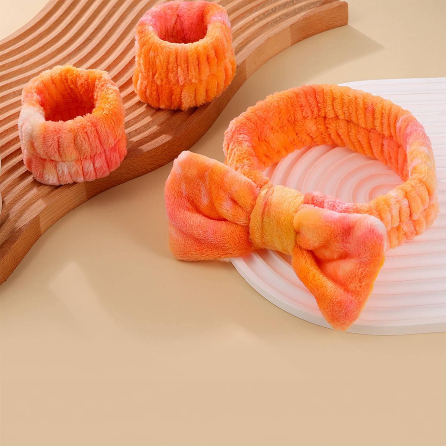 3 Pack Gradient Tie Dye Bow Headband Wristband Set - Image 3