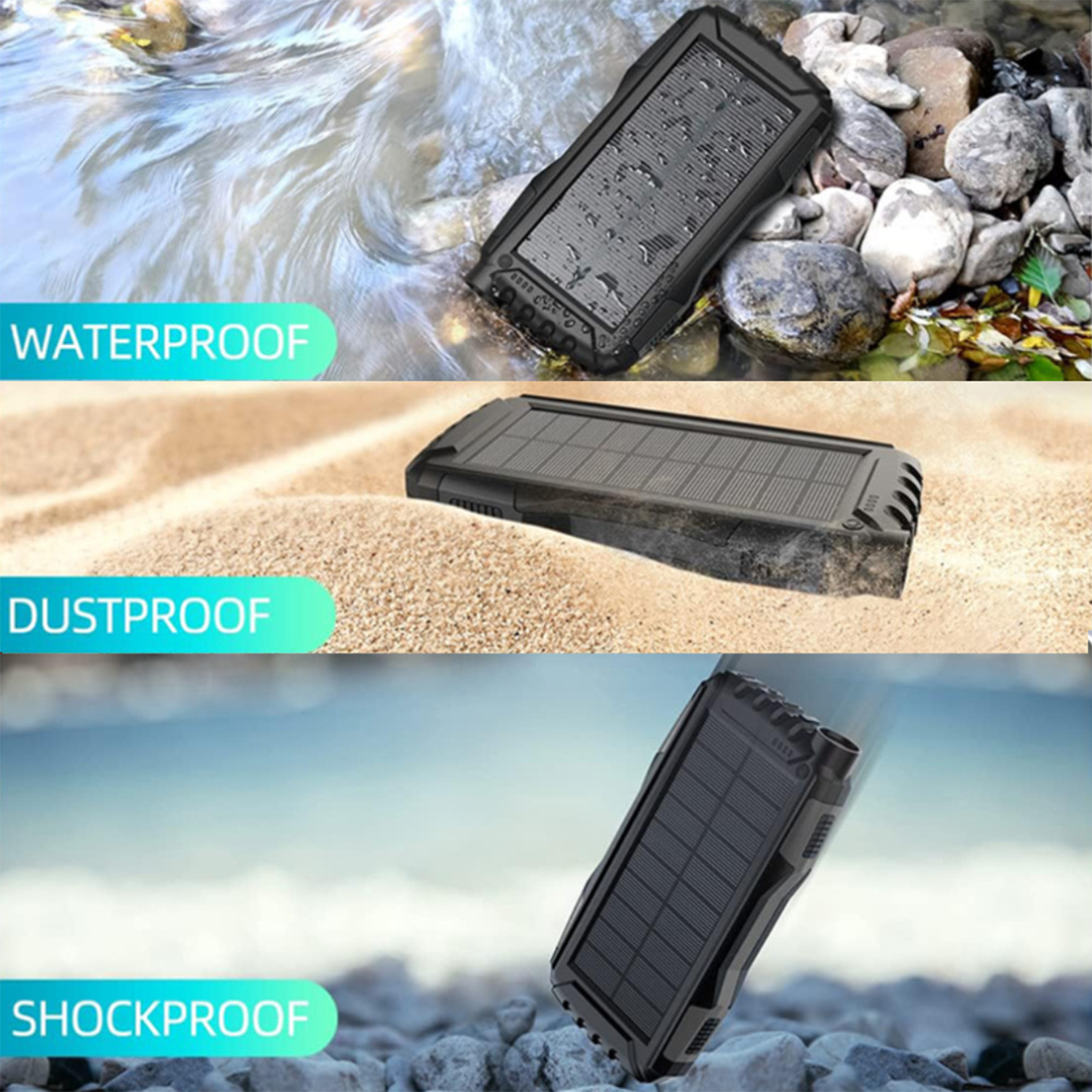 20000mAh LED Flashlight Fast Charging Solar Power Bank - Image 3