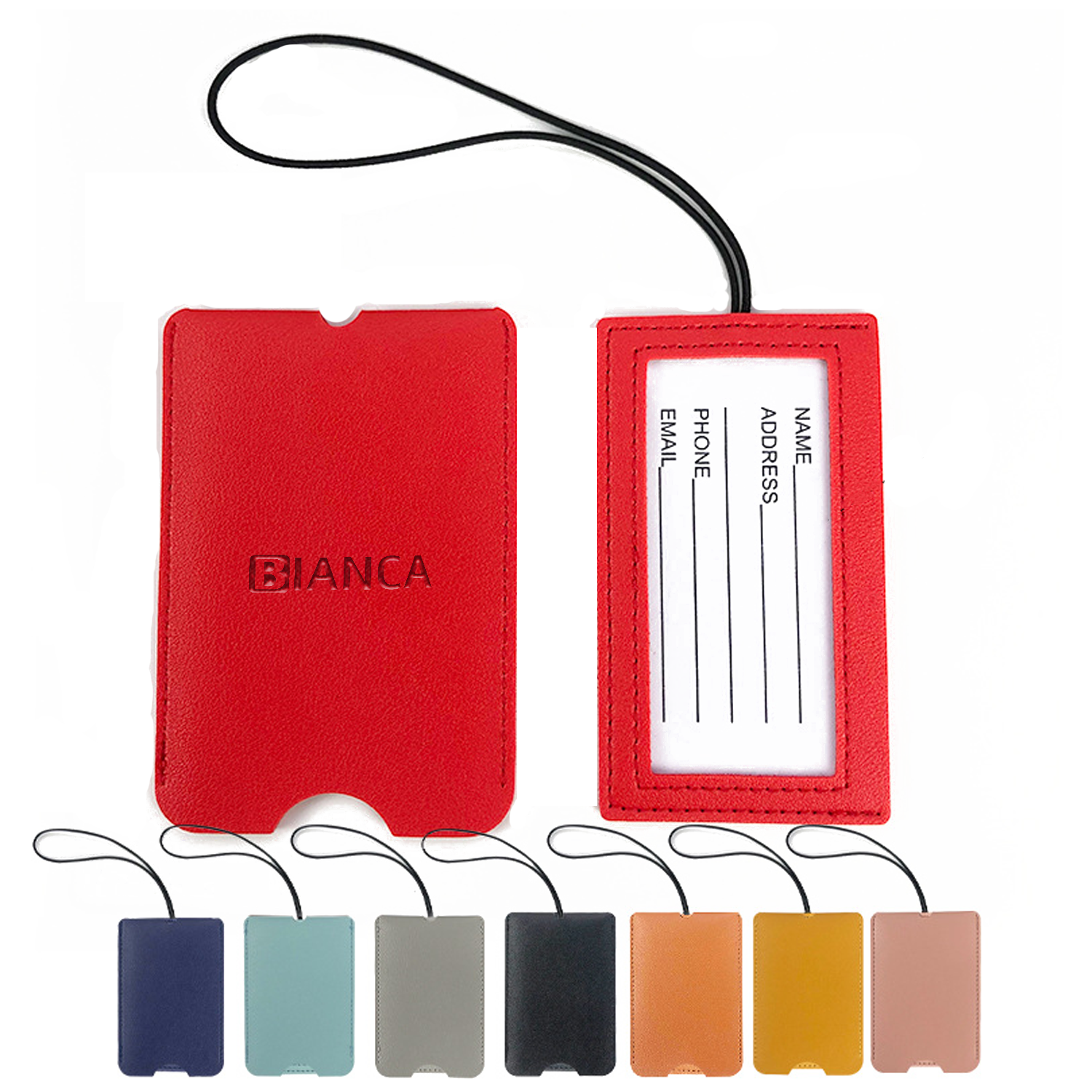 Pu Leather Luggage Tag W/ Strap