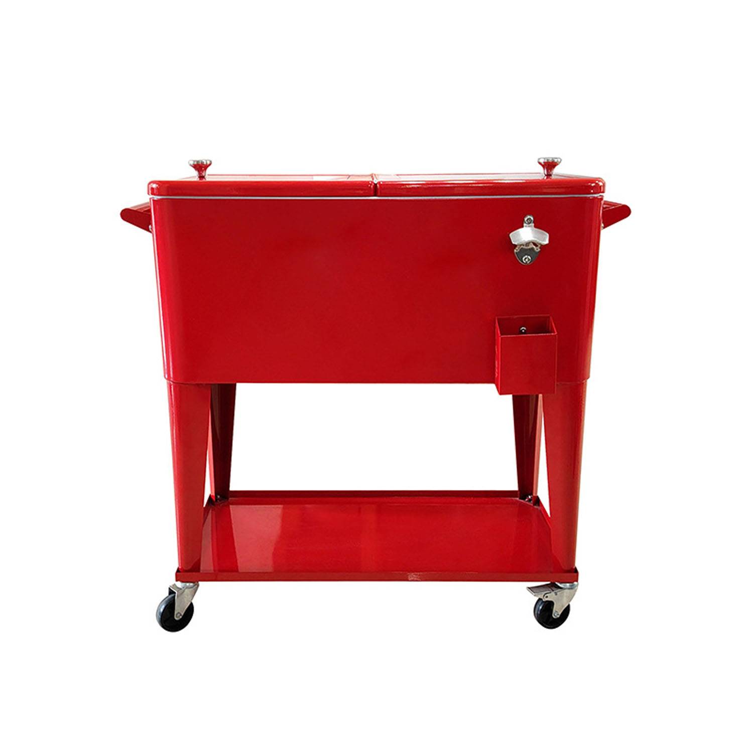 80 Quart Stainless Steel Ice Chest Cooler Cart w/ Wheels - Image 5