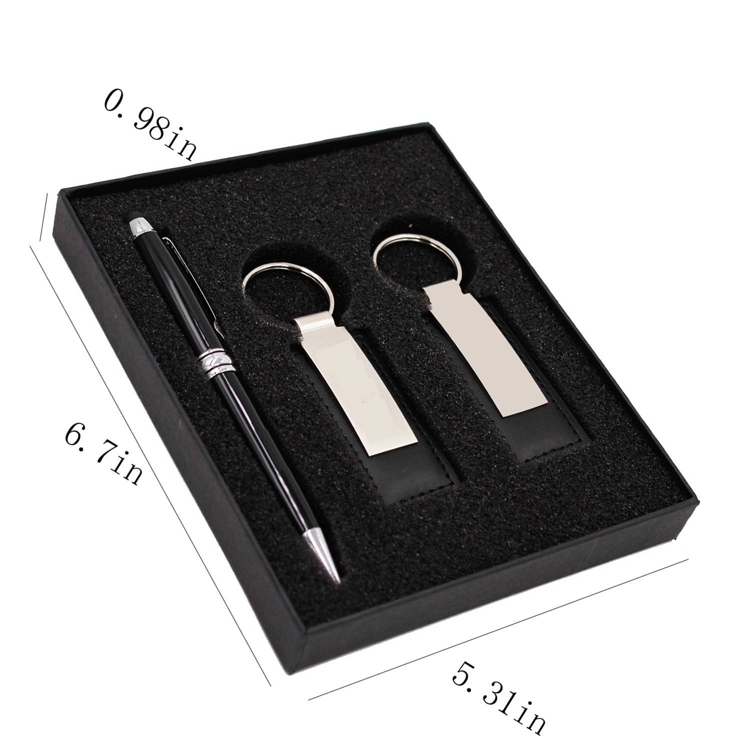 PU Leather Keychain Aluminum Pen Business Gift Set - Image 4