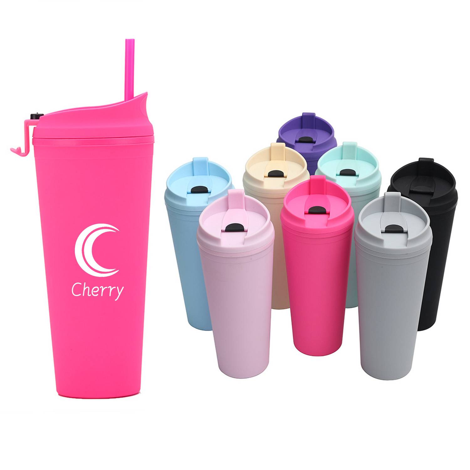 24Oz Double Plastic Straw Bottle