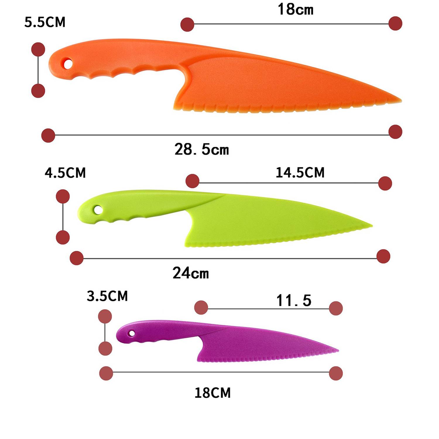 3-Pieces Plastic Cake Knife w/ Serrated Blade - Image 6