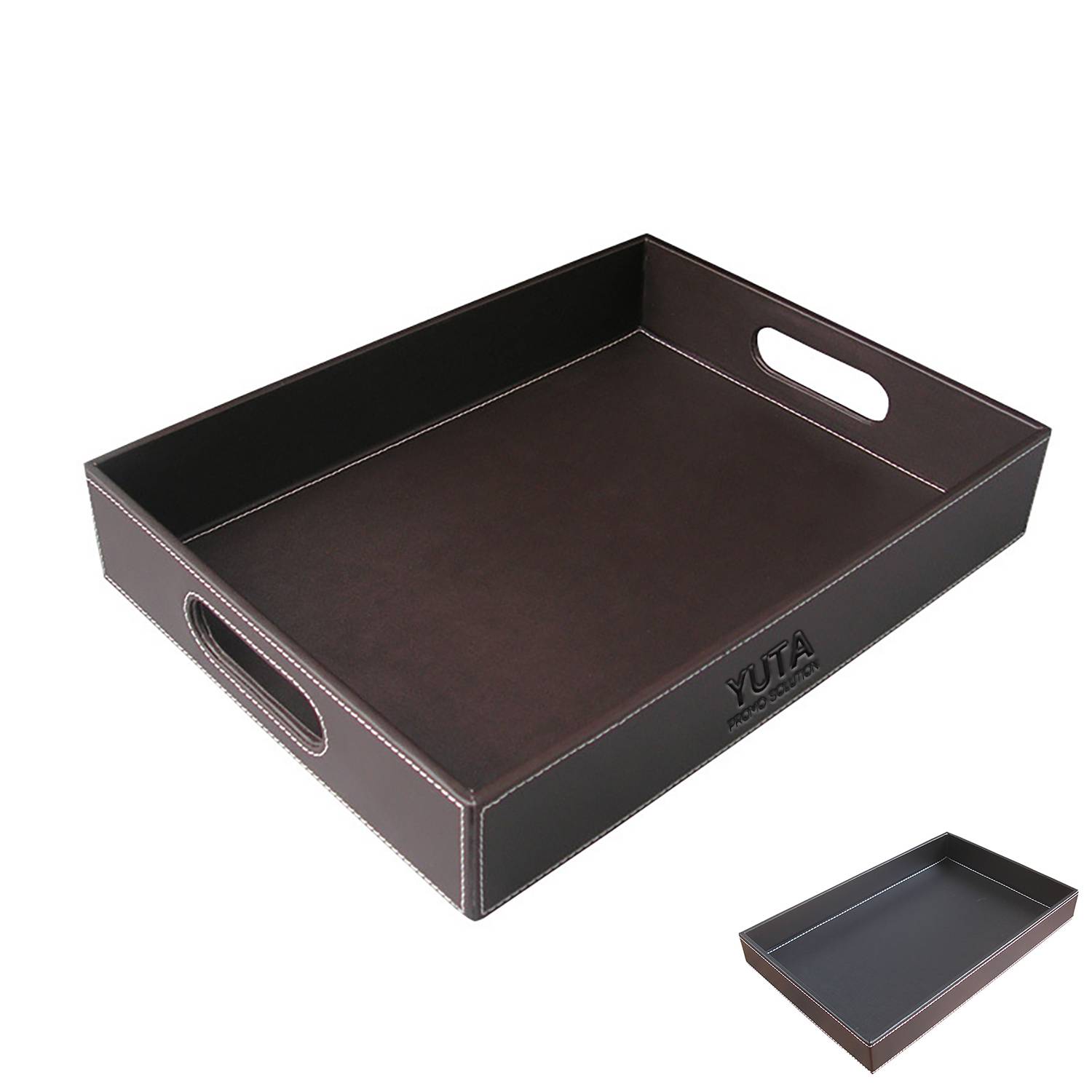 PU Leather Storage Tray w/ Handles for Household Office