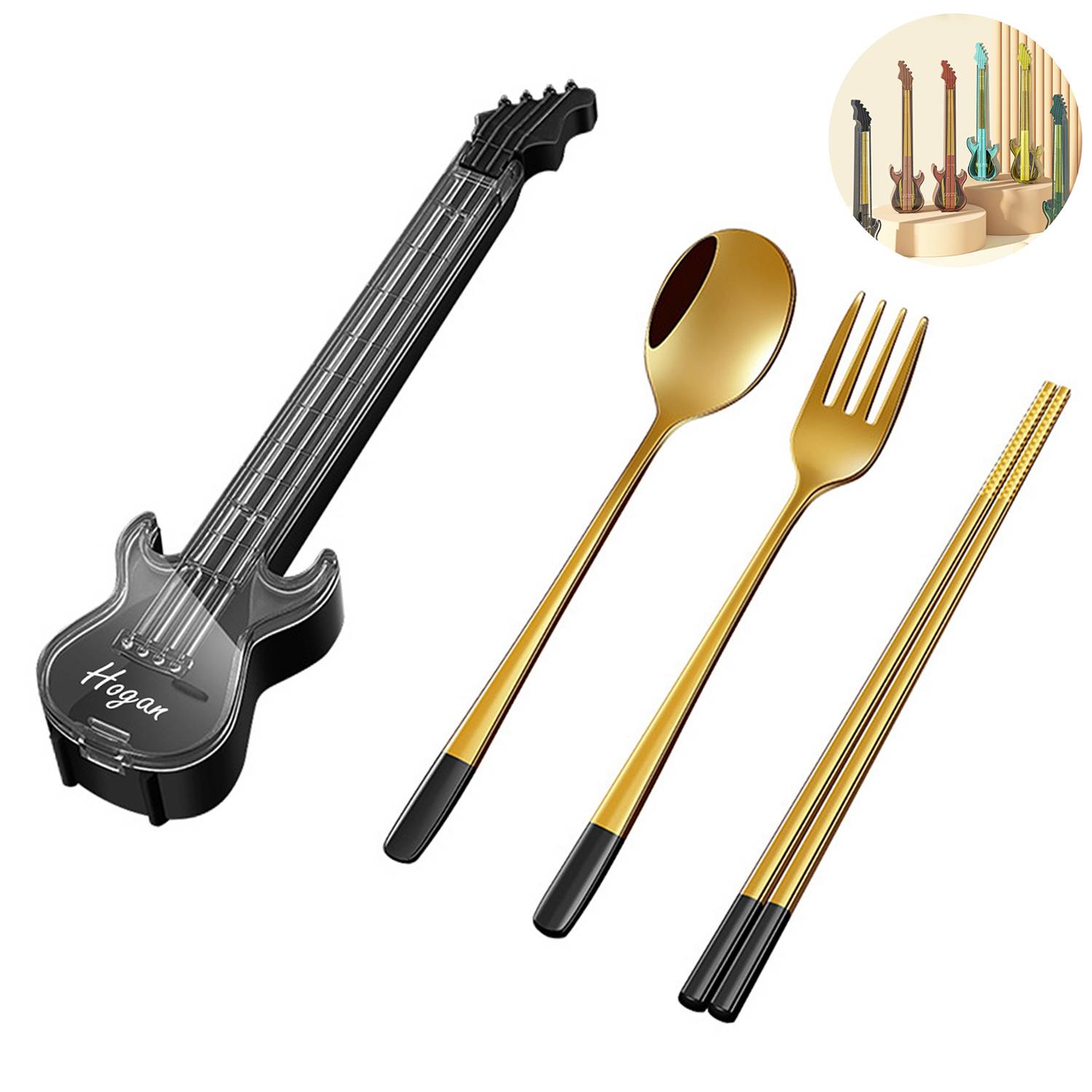 Stainless steel guitar portable cutlery set