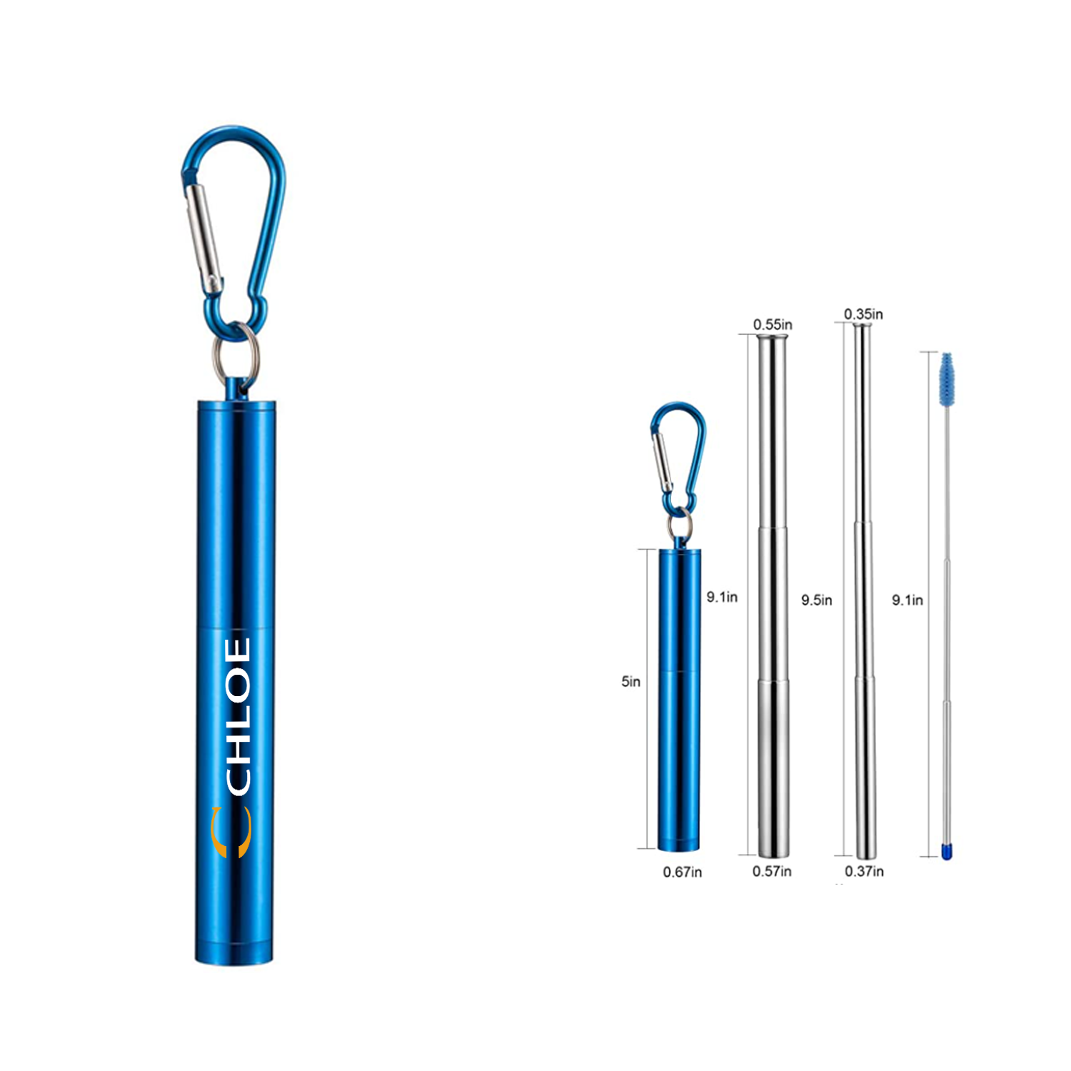 Reusable Stainless Steel Collapsible Straw with Case & Brush