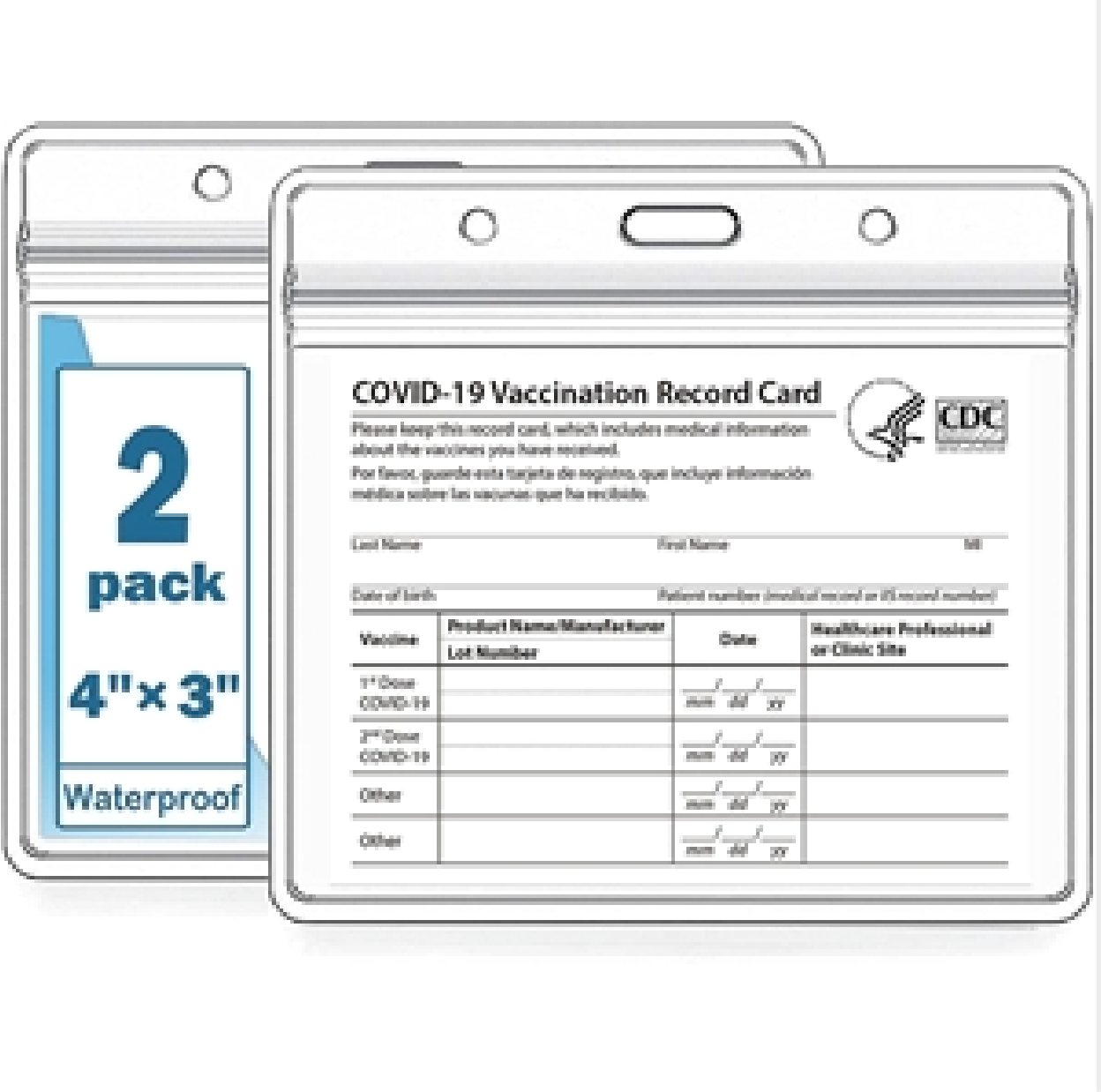 Waterproof CDC Vaccination Card Protector 4 X 3 in