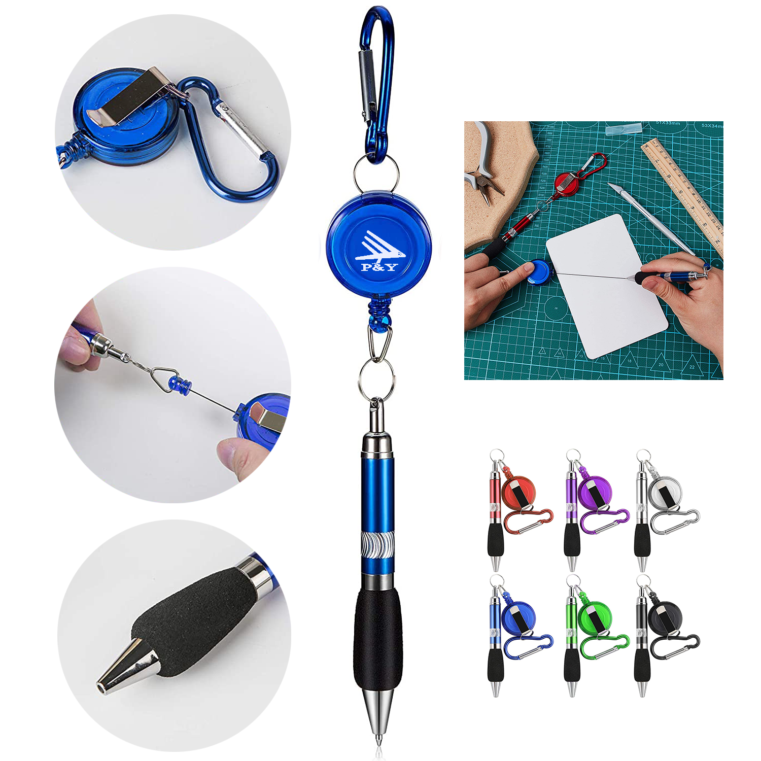 Carabiner Buckle Retractable Badge Reel Ballpoint Pen