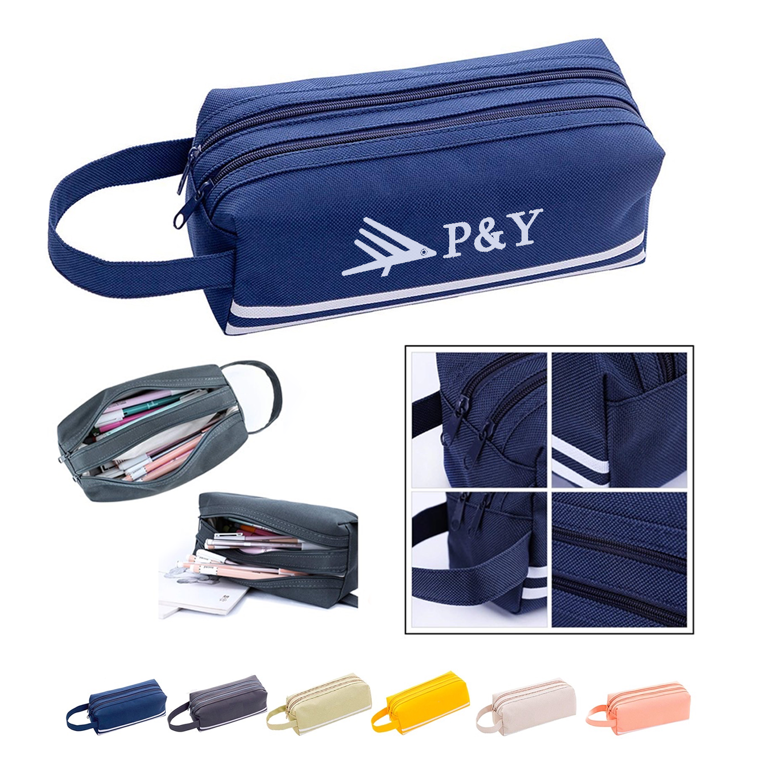 Double Layer Zippered Oxford Pencil Bag
