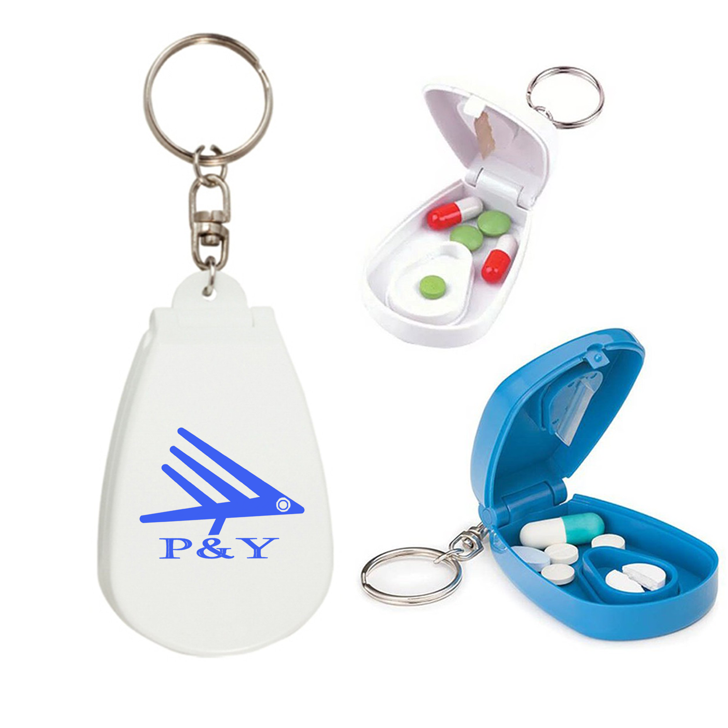 Portable Pill Cutter Container Box Keychain