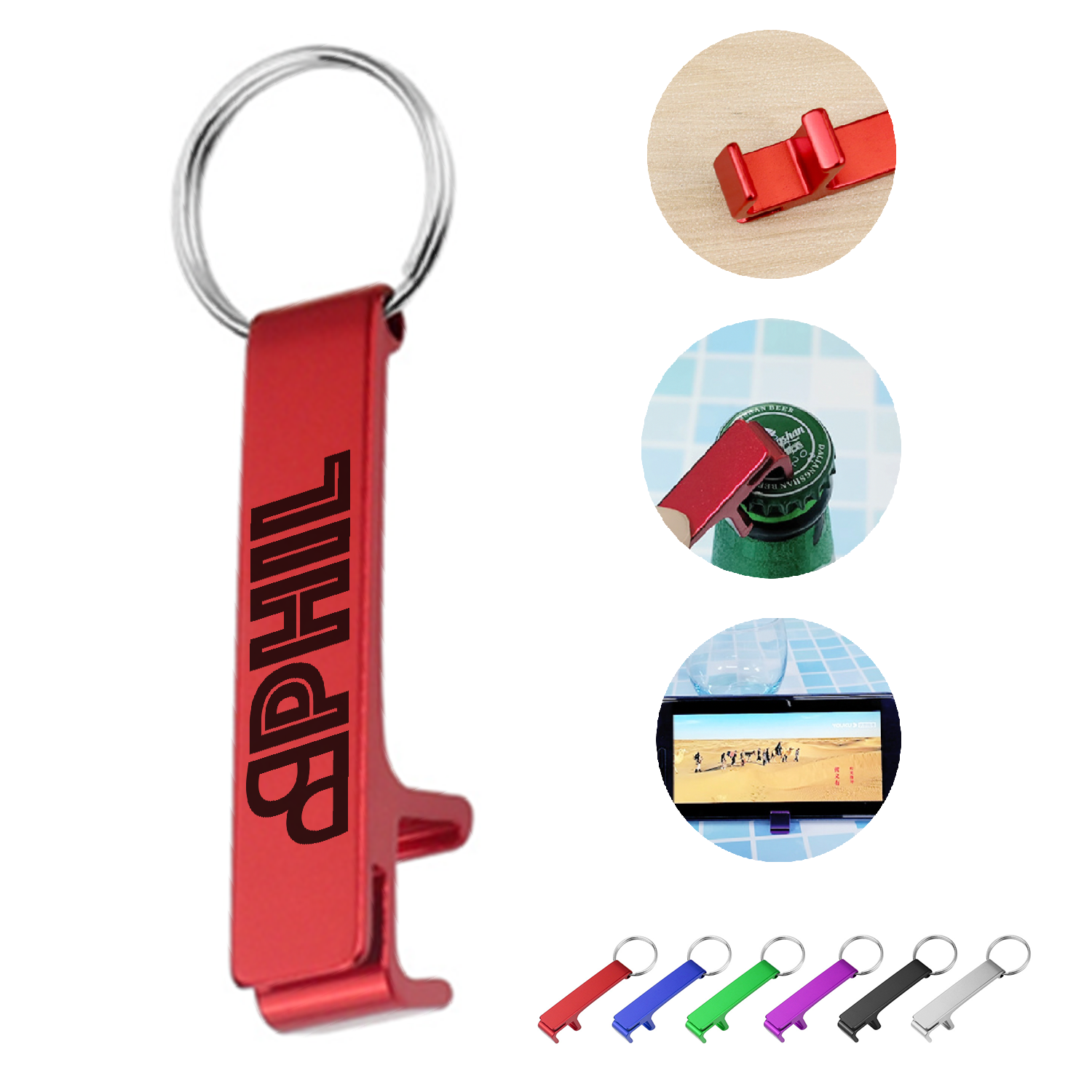 3-in-1 Aluminum Opener with Keychain & Phone Stand