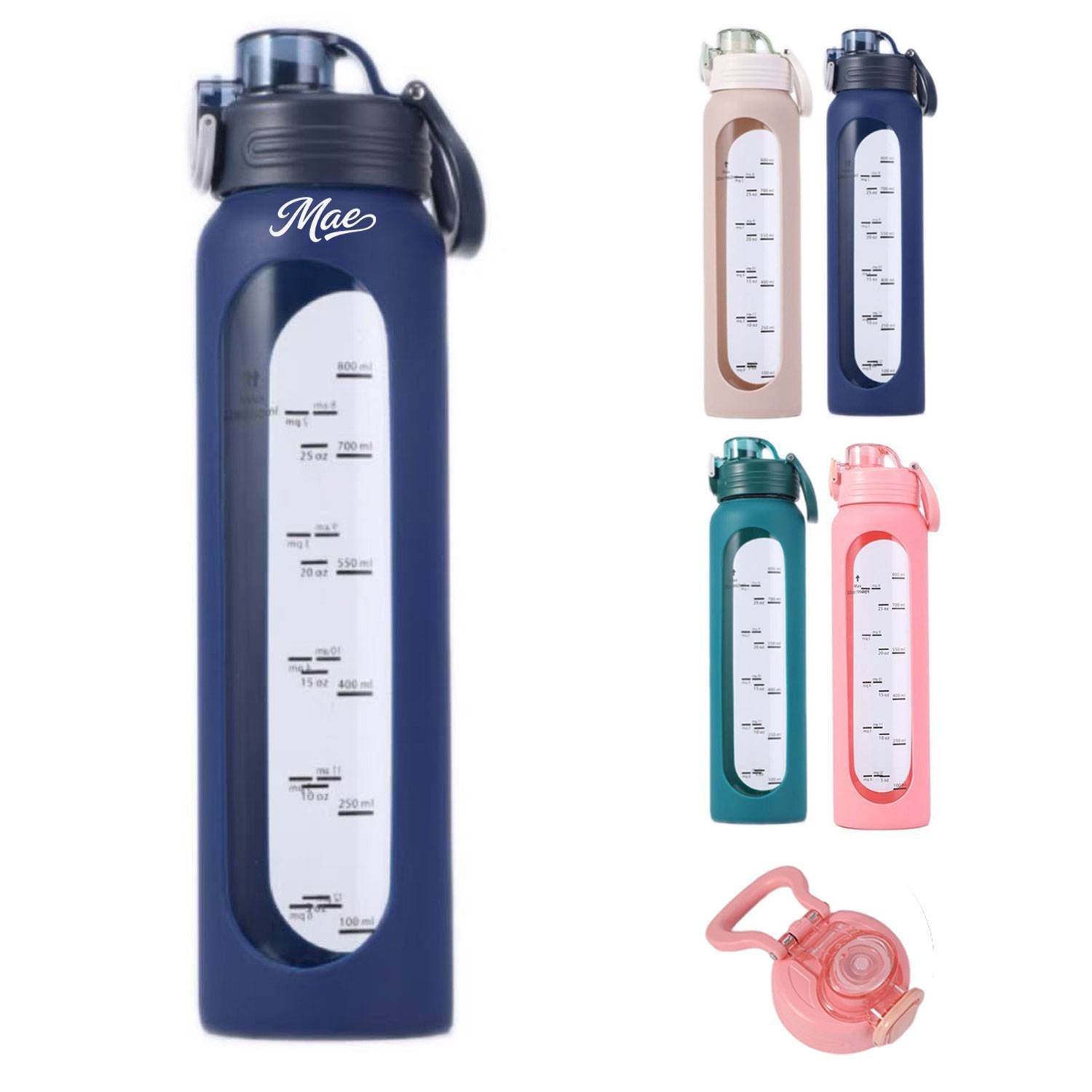 34oz Silicone Sleeve Glass Water Bottle w/ Handle