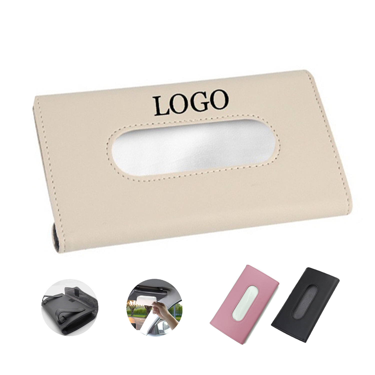 PU Leather Car Visor Tissue Mask Holder
