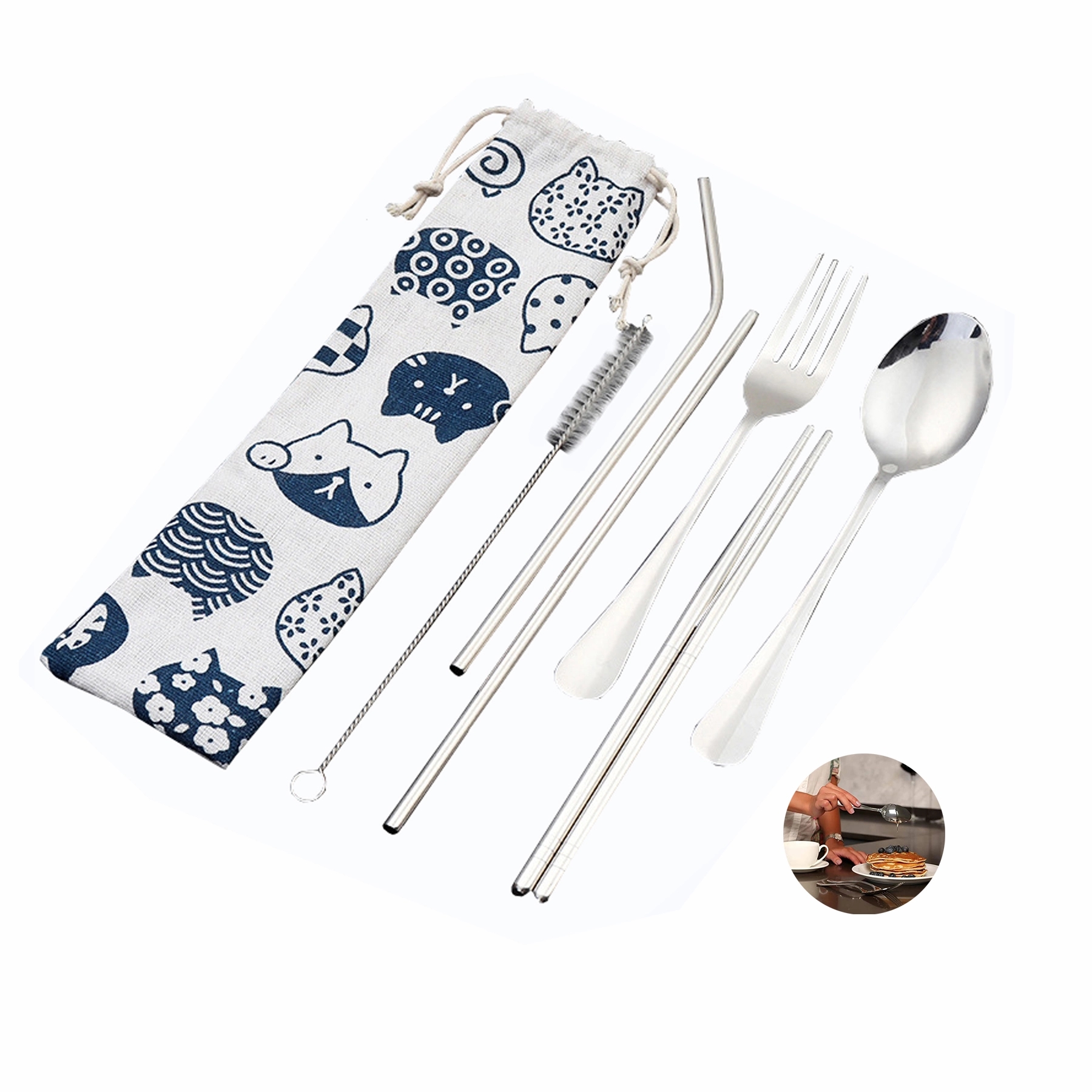 Stainless Steel Tableware set with Pouch