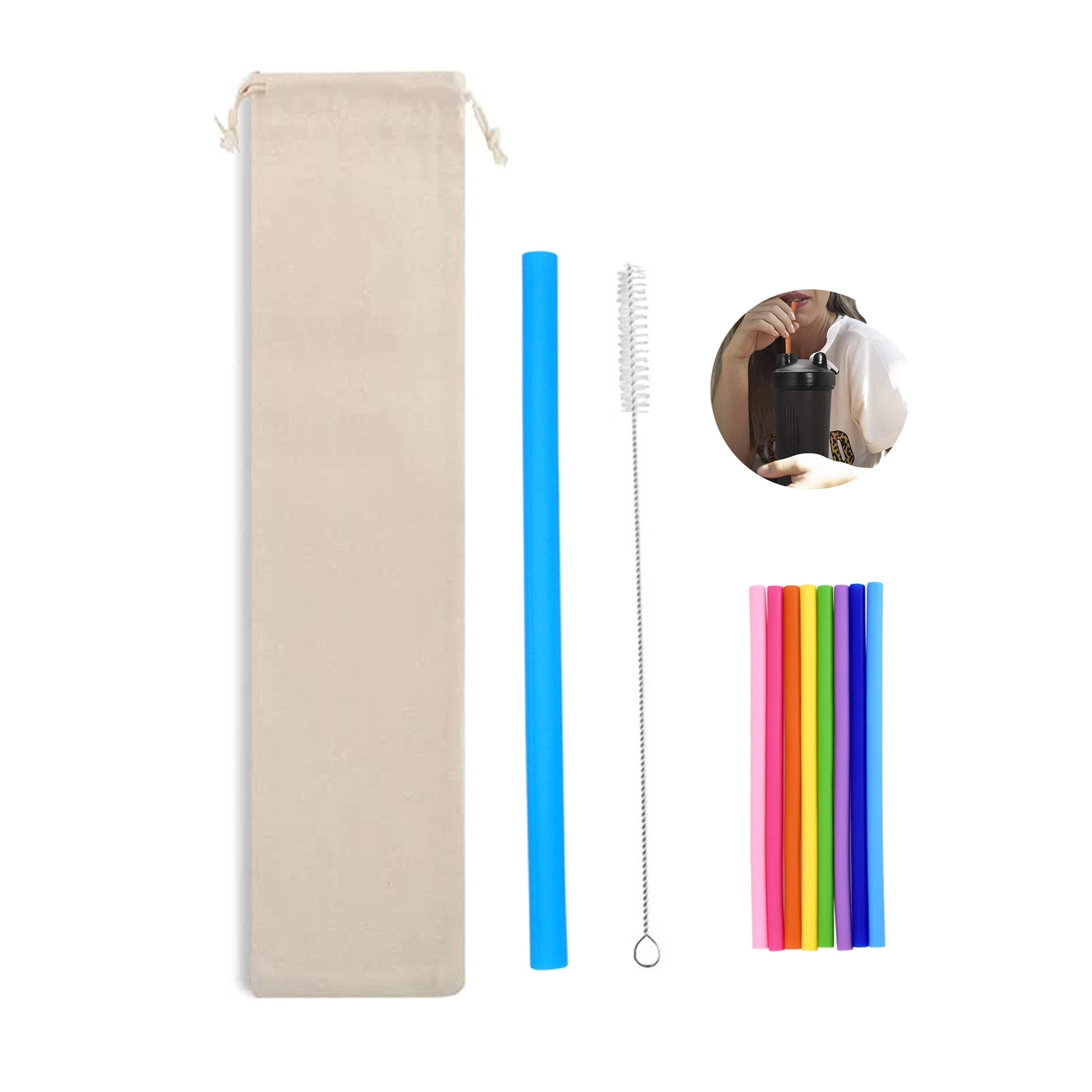 Silicone Straw Set with Bag
