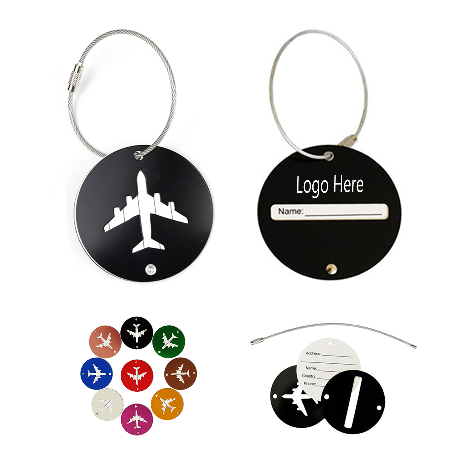 Metallic Round Airplane Shape Travel Luggage Tag